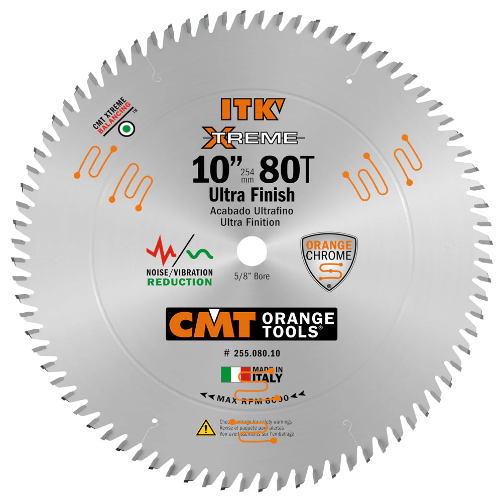 CMT 255.080.10 ITK XTREME 10-In x 80Teeth Wood Saw Blade for Ultra-Fine Finish Cross Cutting