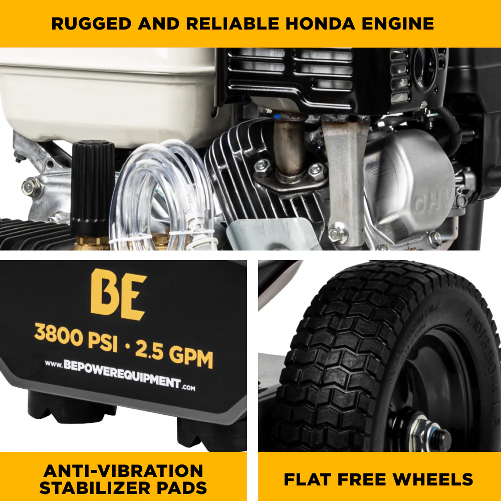 BE B3865HA 3,800 PSI - 2.5 GPM Cold Water Gas Pressure Washer with Honda GX200 Engine - Image 7