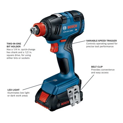 Bosch GDX18V-1800B12 2-in-1 Impact Driver/Wrench Kit (1 x 2.0 Ah) - Image 4