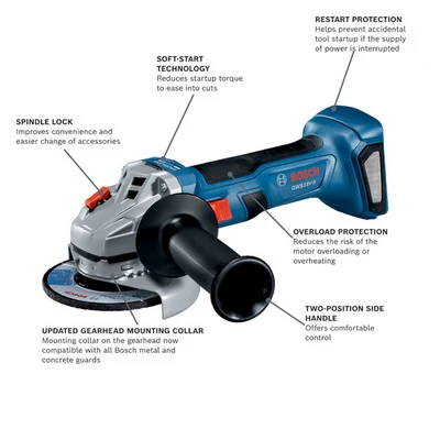 Bosch GWS18V-8N 18V Brushless 4-1/2 Inches Angle Grinder with Slide Switch (Bare Tool) - Image 7