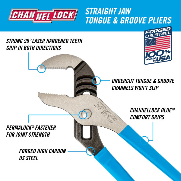 Channellock 420 9-1/2 in. Straight Jaw Tongue And Groove Pliers - Image 4
