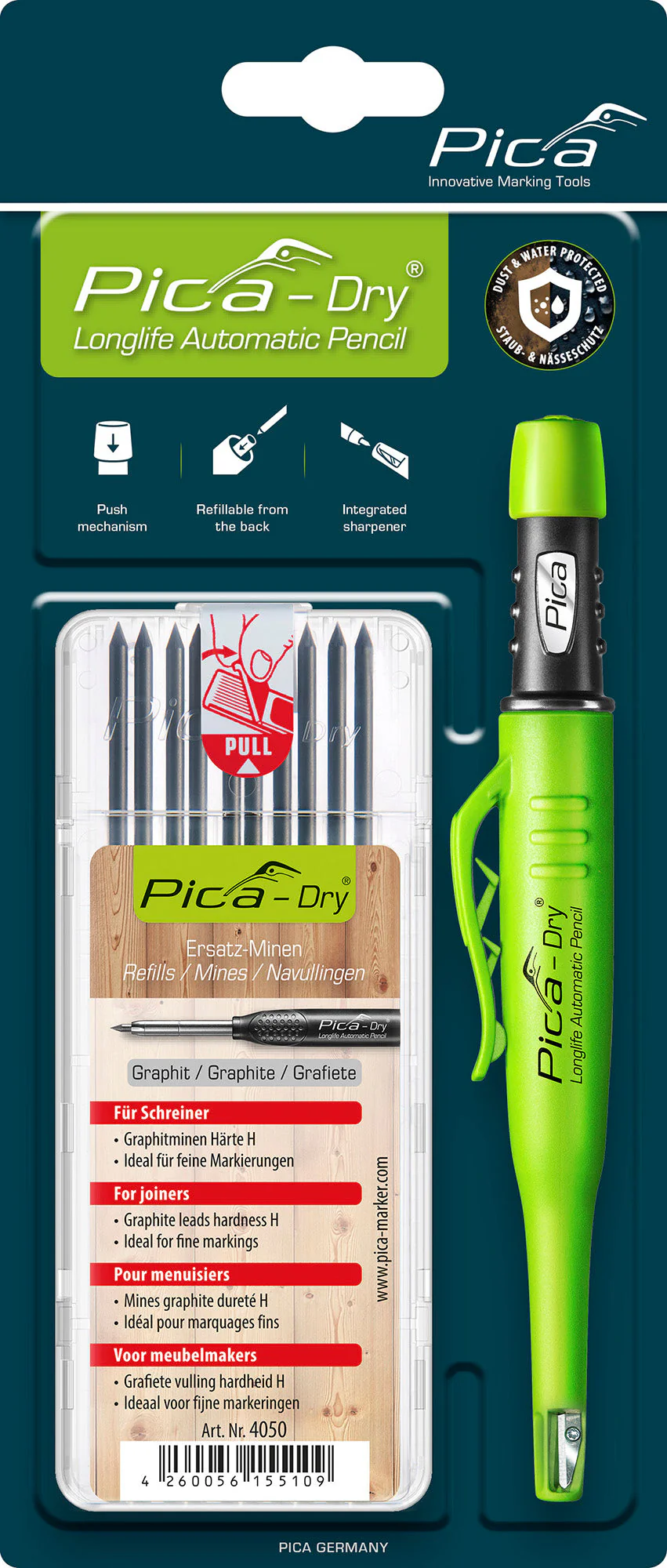 PICA Dry Longlife Automatic Pencil and Refill Bundle For Joiners (Graphite)