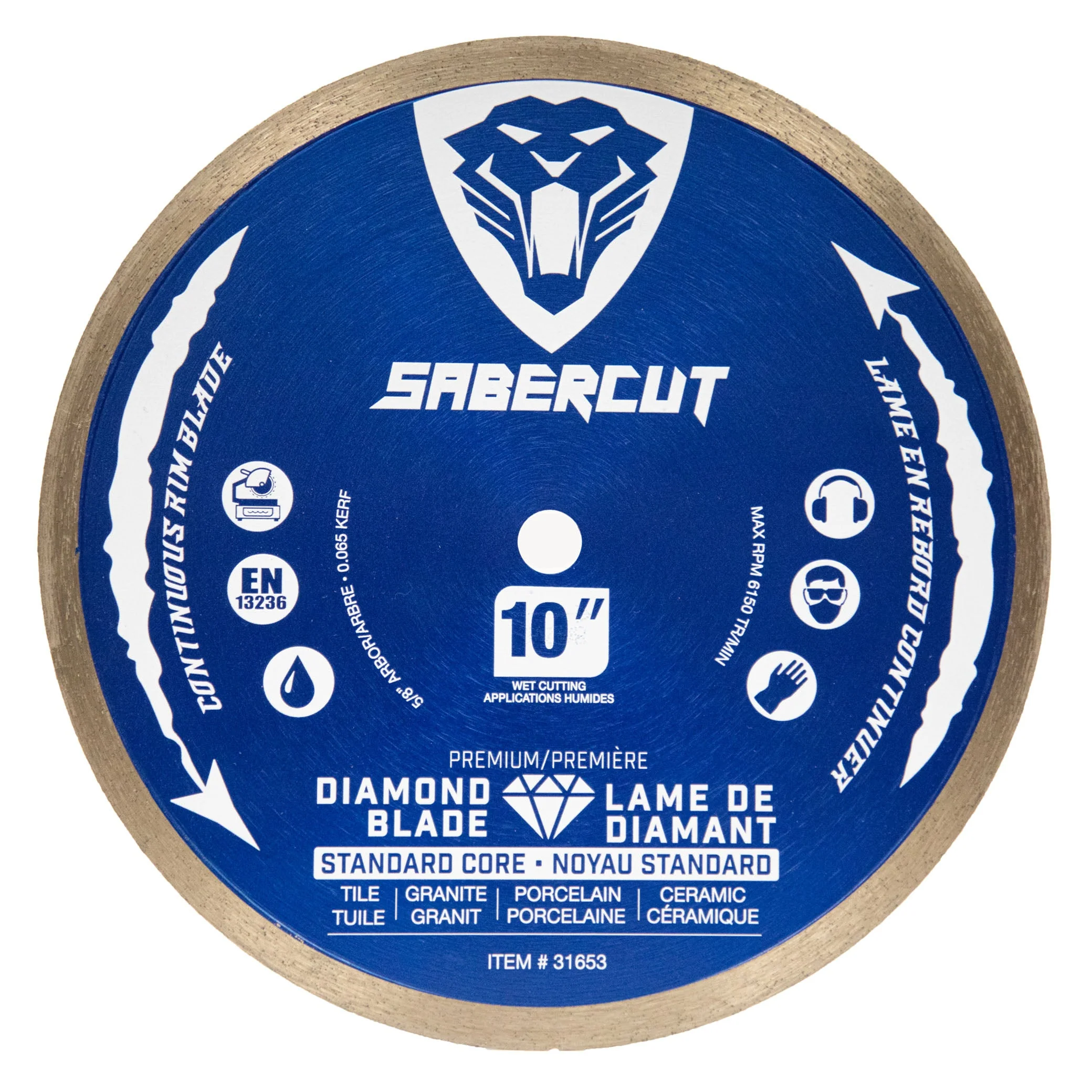 Sabercut 10 in. x 5/8 in. Silent Continuous Rim Tile, Porcelain & Granite Segmented Diamond Blade