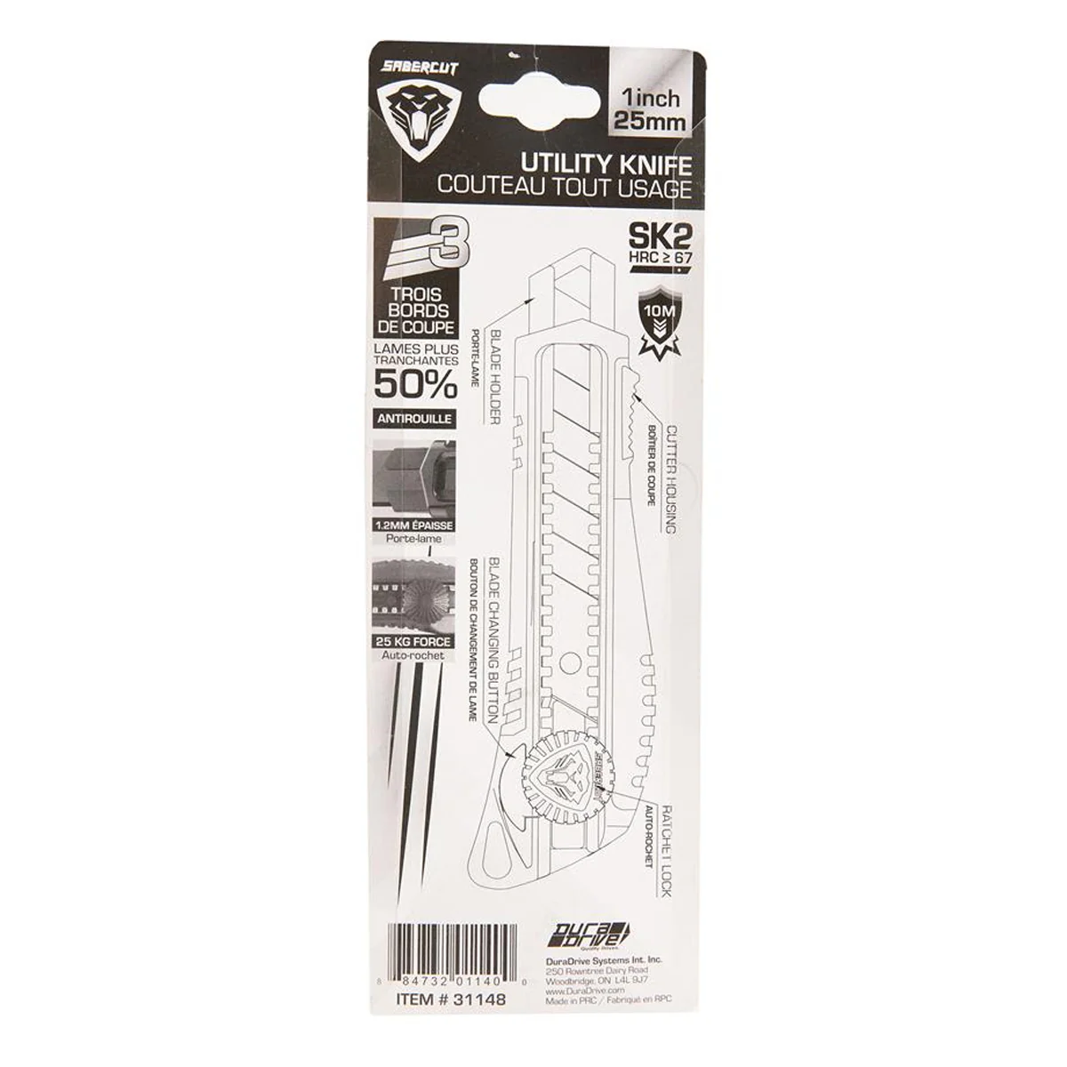 Sabercut 25mm Wheel-Lock Utility Knife - Image 6