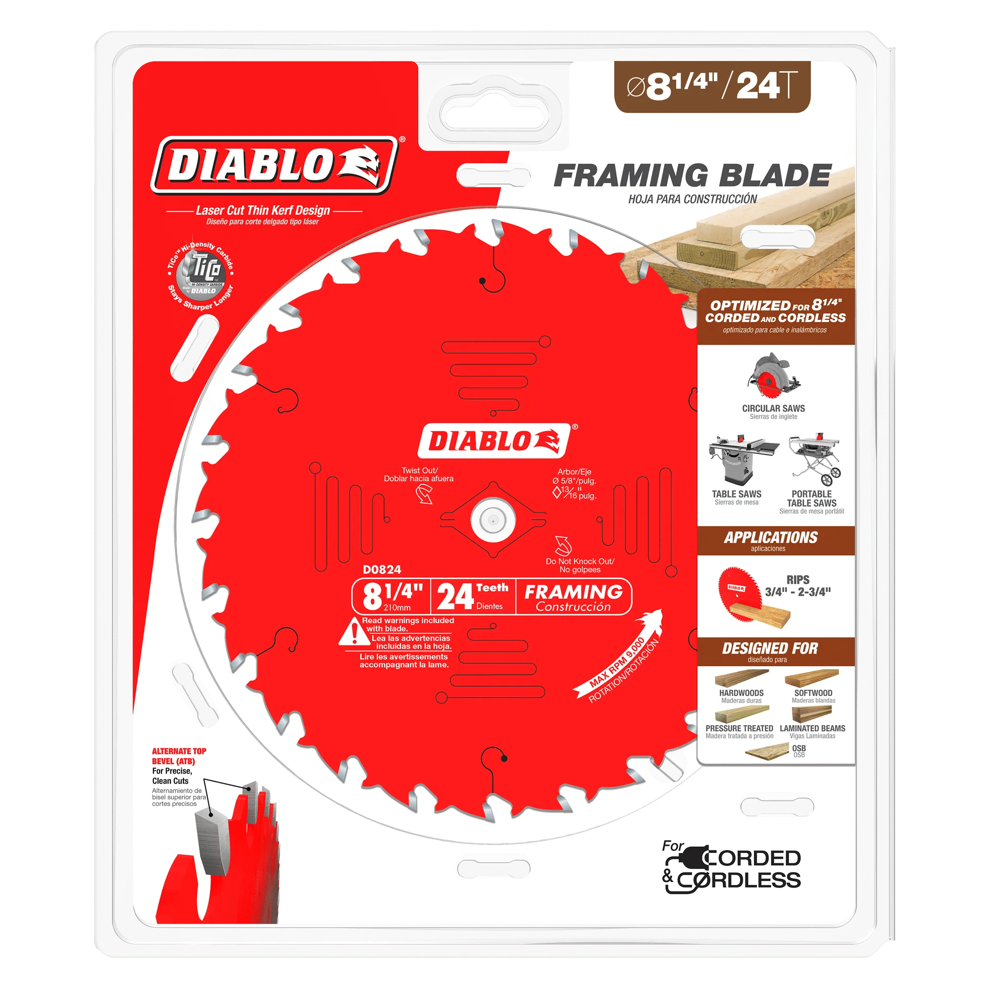 Diablo Tools D0824X 8-1/4 in 5/8 in 8000 rpm Saw Blade - Image 2