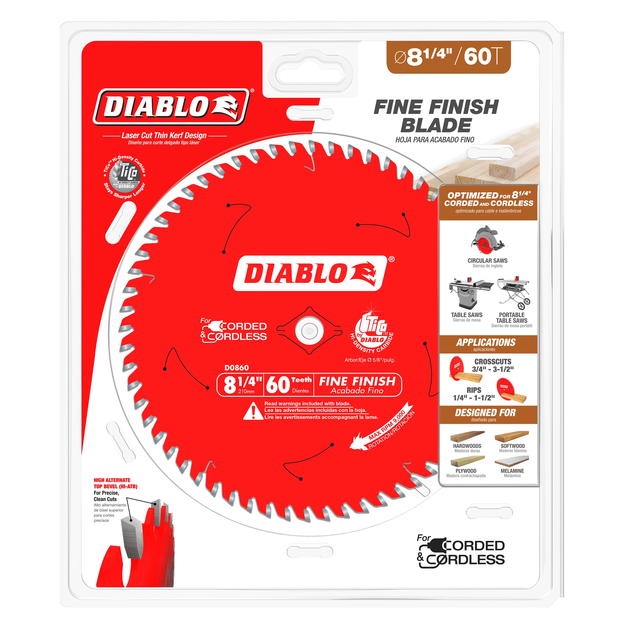 Diablo Tools D0860X 8-1/4 in 5/8 in 9000 rpm Saw Blade - Image 2
