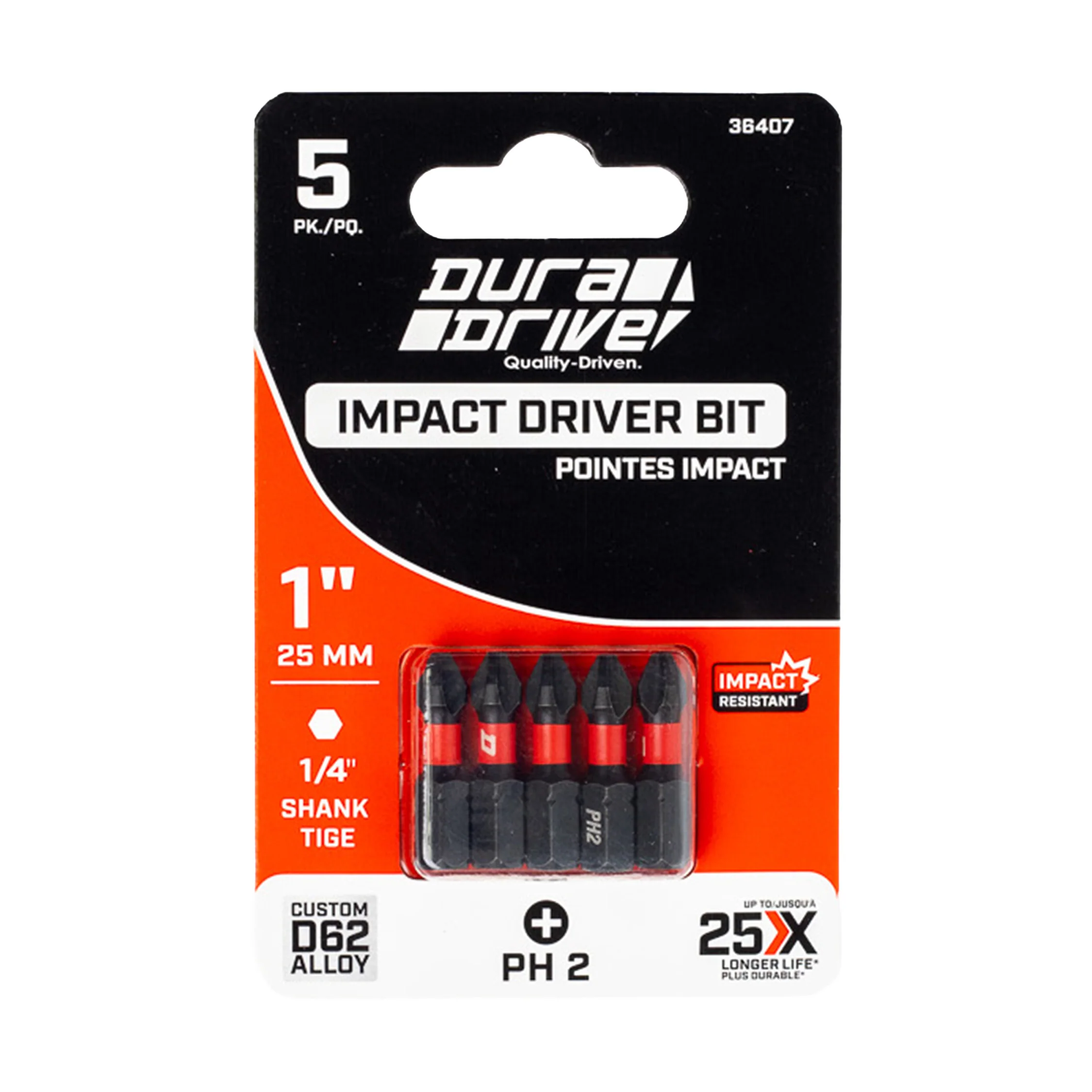 DuraDrive 2.0 PH2 x 1" Impact Driver Bit (5-Pack) - Image 2