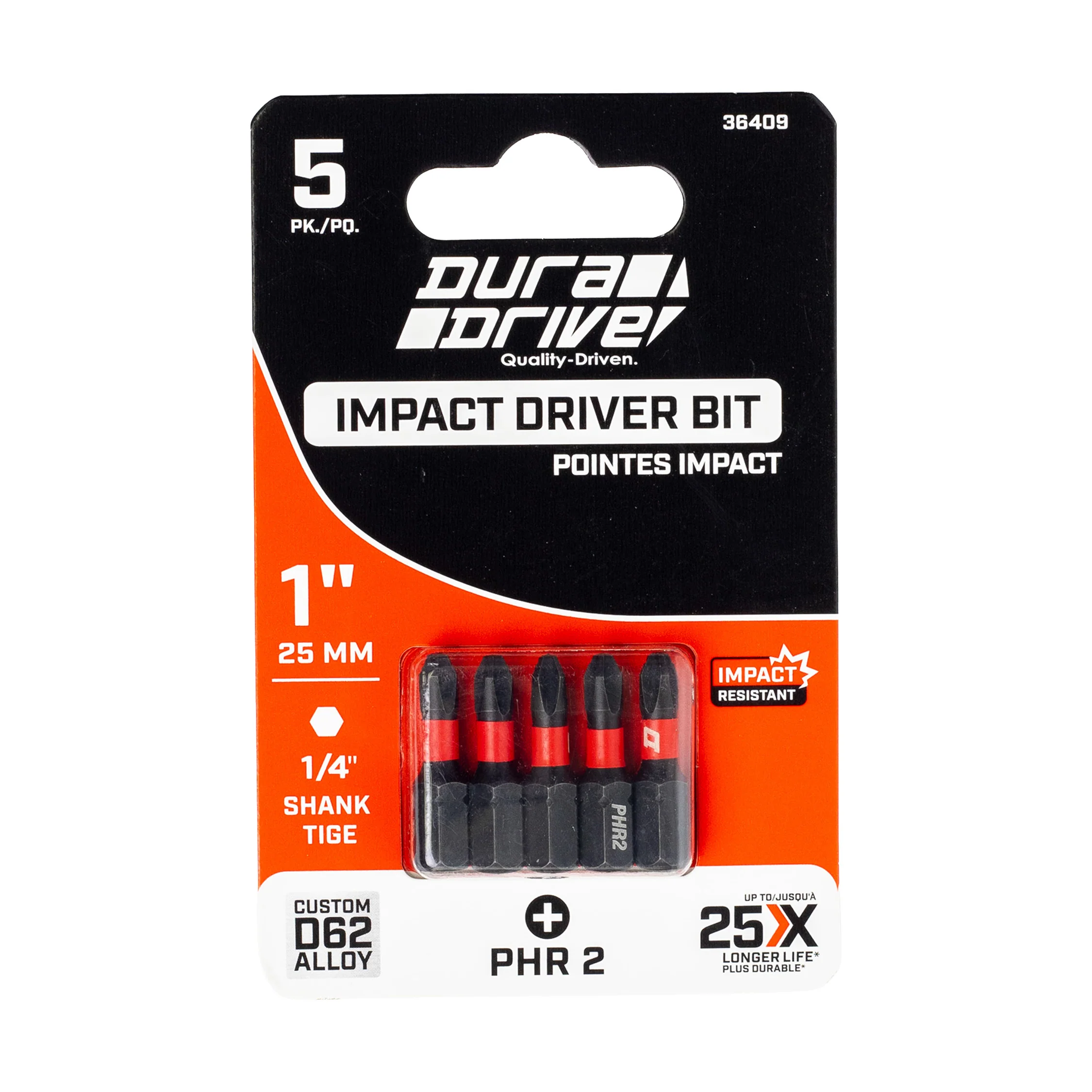 DuraDrive 2.0 PHR2 x 1" Impact Driver Bit (5-Pack) - Image 2
