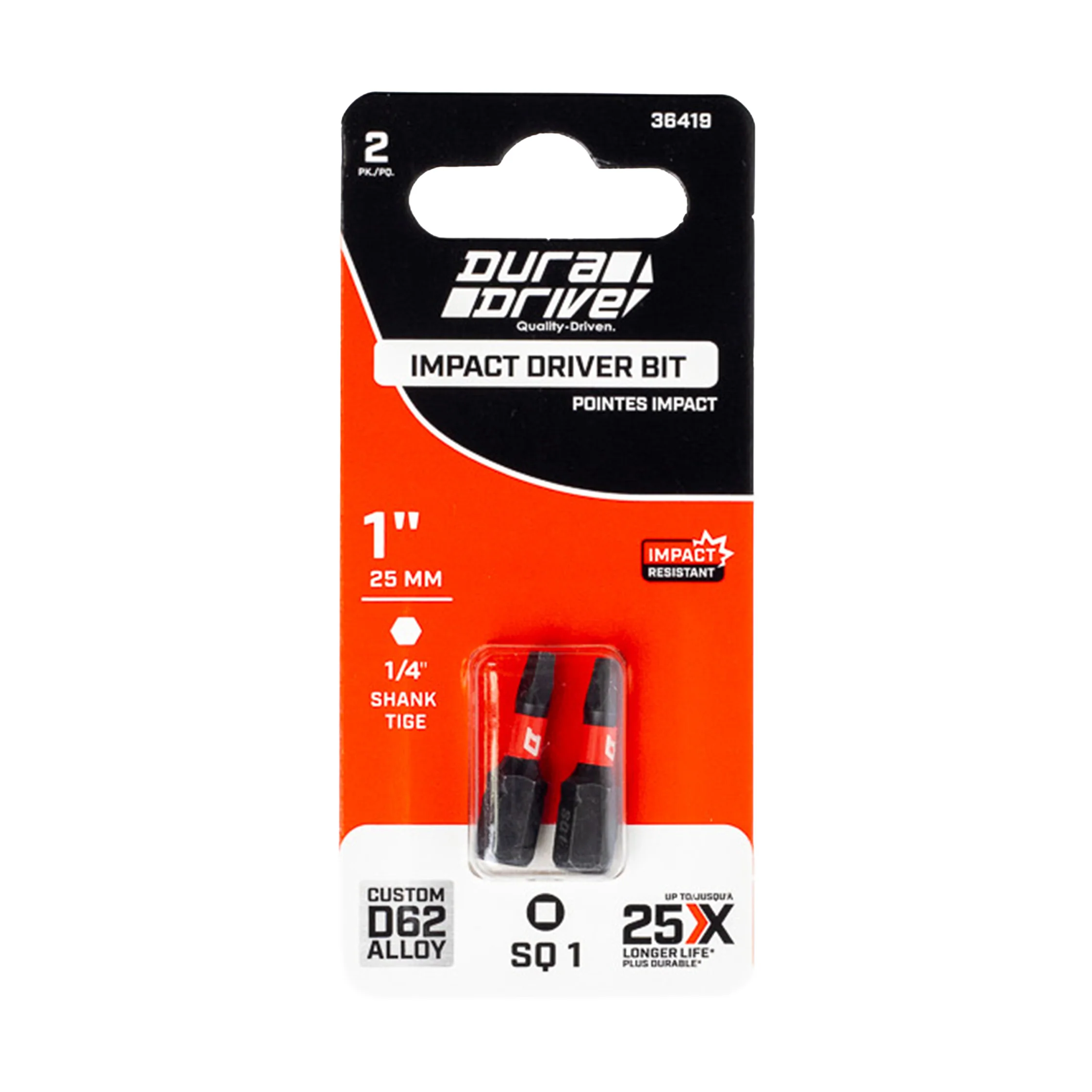 DuraDrive 2.0 SQ1 x 1" Impact Driver Bit (2-Pack) - Image 2