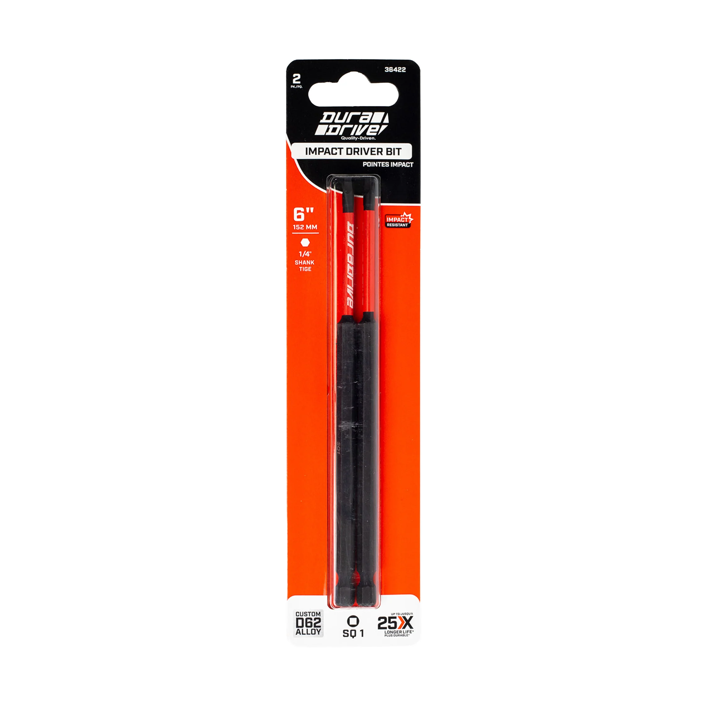 DuraDrive 2.0 SQ1 x 6" Impact Driver Bit (2-Pack) - Image 2