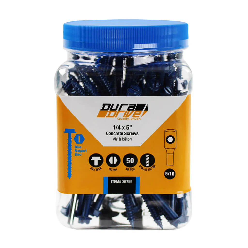 DuraDrive 1/4 in. x 5 in. Hex Head Slot Drive Concrete Screws (50-Pack) - Image 2
