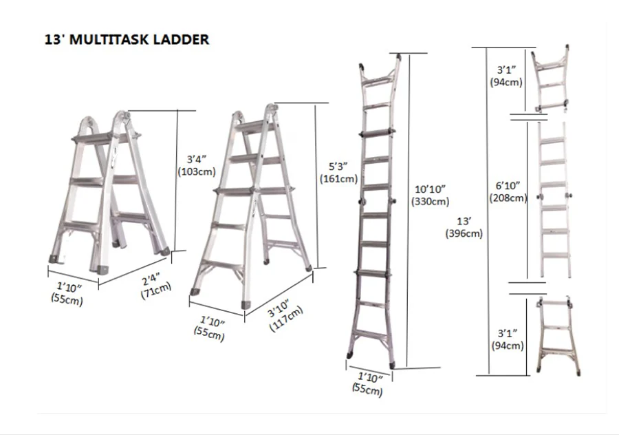 DuraDrive 13' Aluminum Multi Position Ladder, 300 Lbs. Grade 1A - Image 4