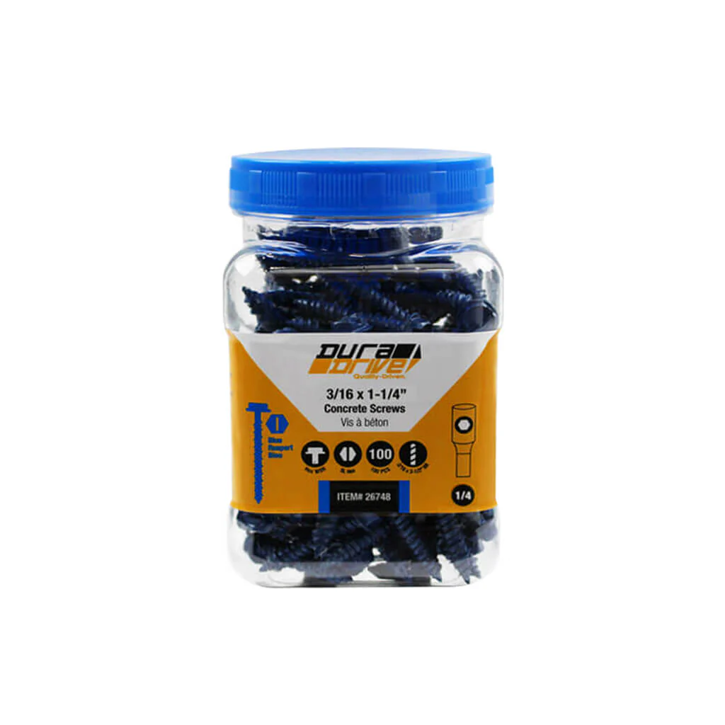 DuraDrive 3/16 in. x 1-1/4 in. Hex Head Slot Drive Concrete Screws (100-Pack)