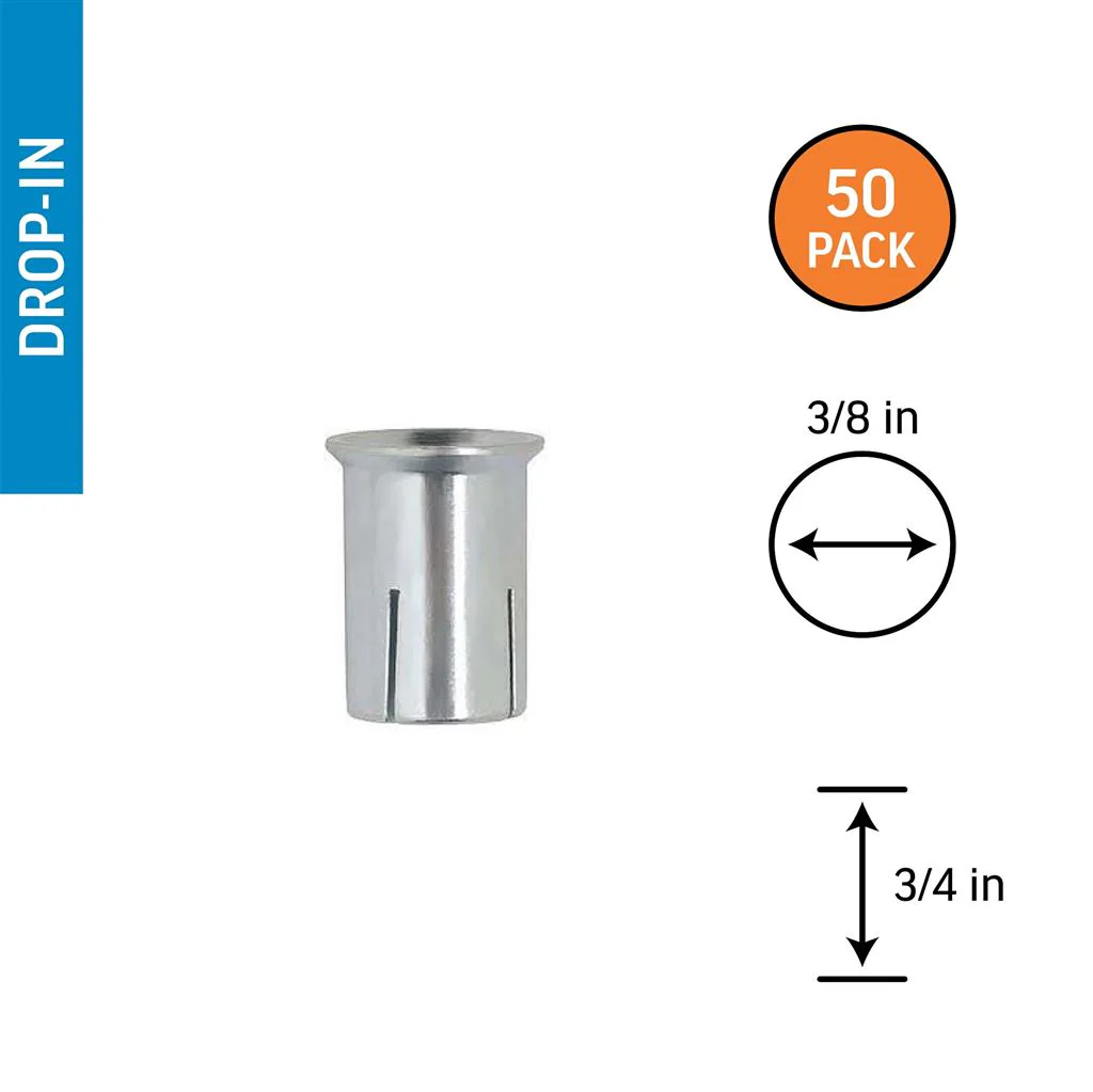 DuraDrive 3/8 in 3/4 in Steel Internally Threaded Lipped Short Drop-In Anchor - 100/Pack