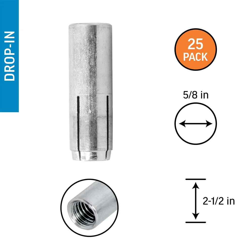 DuraDrive 5/8 in 2-1/2 in Steel Internally Threaded Smooth Drop-In Anchor - 25/Pack