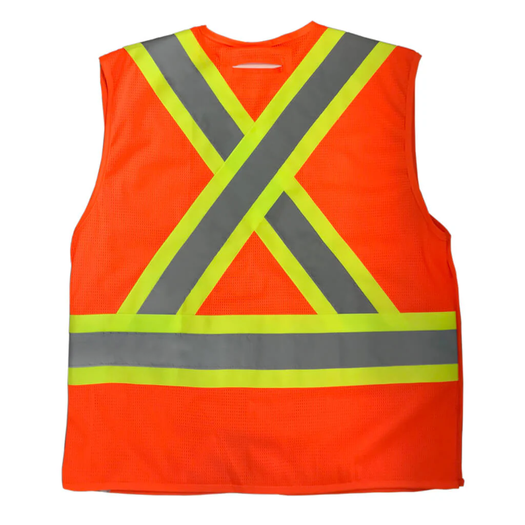 DuraDrive Men's Orange Hi-Vis Class 2 Level 2 Corn Mesh Tear-Away Safety Vest with Pockets - Image 2
