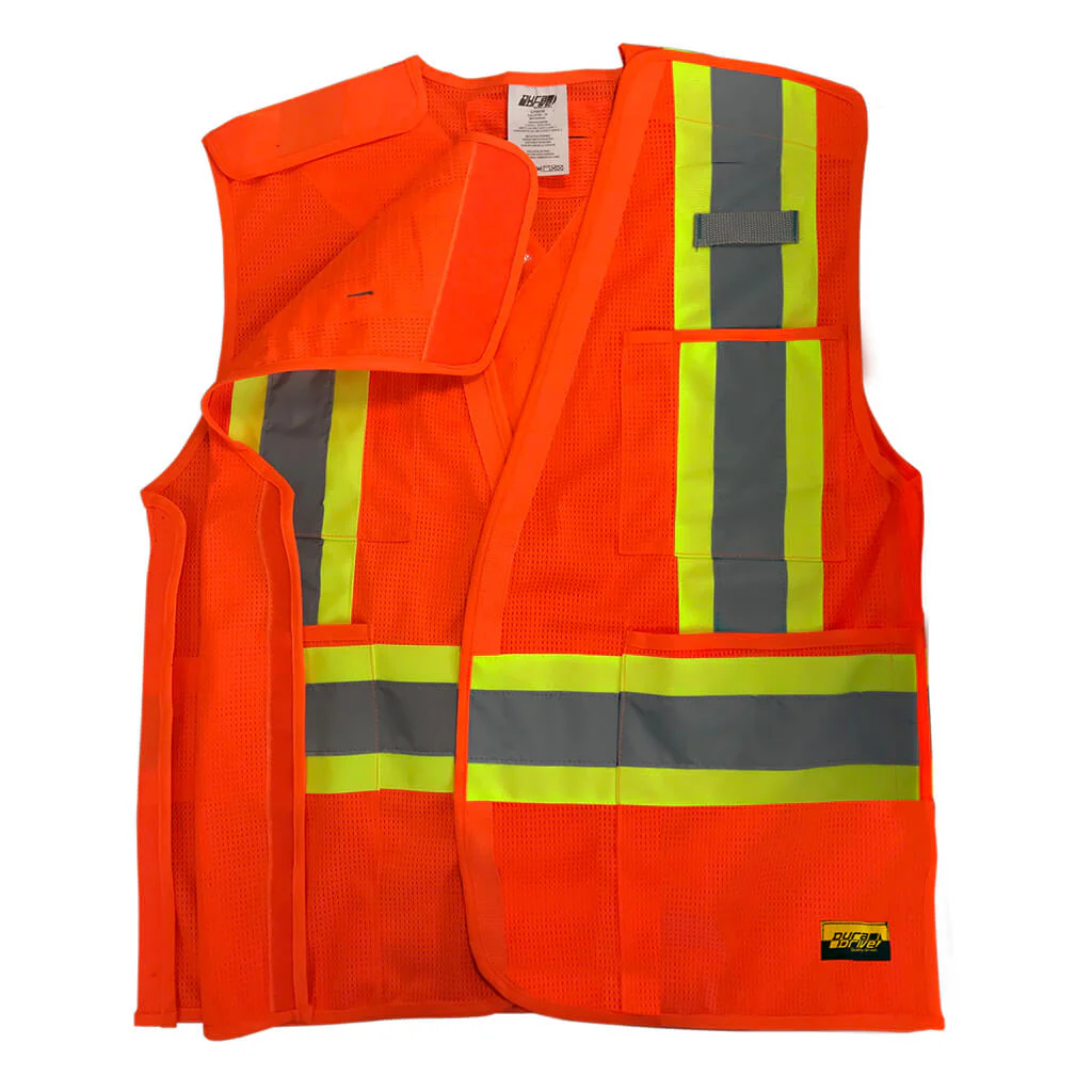 DuraDrive Men's Orange Hi-Vis Class 2 Level 2 Corn Mesh Tear-Away Safety Vest with Pockets - Image 4