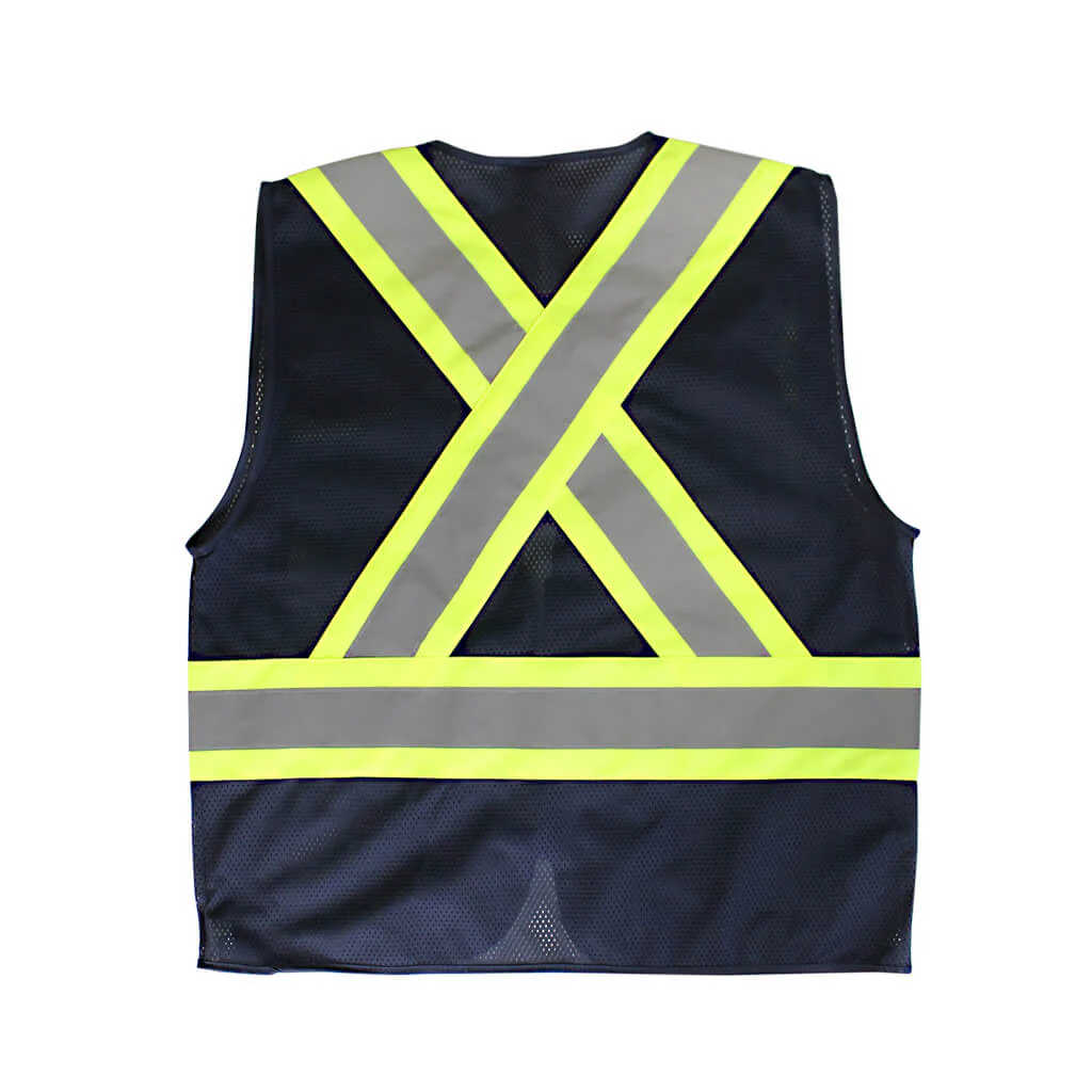 DuraDrive Men's Navy Foremans Hi-Vis Class 1 Level 2 Knitted Mesh Zipper Safety Vest with Pockets - Image 3