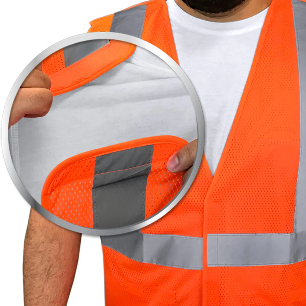 DuraDrive Men's Orange Hi-Vis Class 2 Level 2 Knitted Mesh Break-Away Safety Vest with Pockets - Image 5