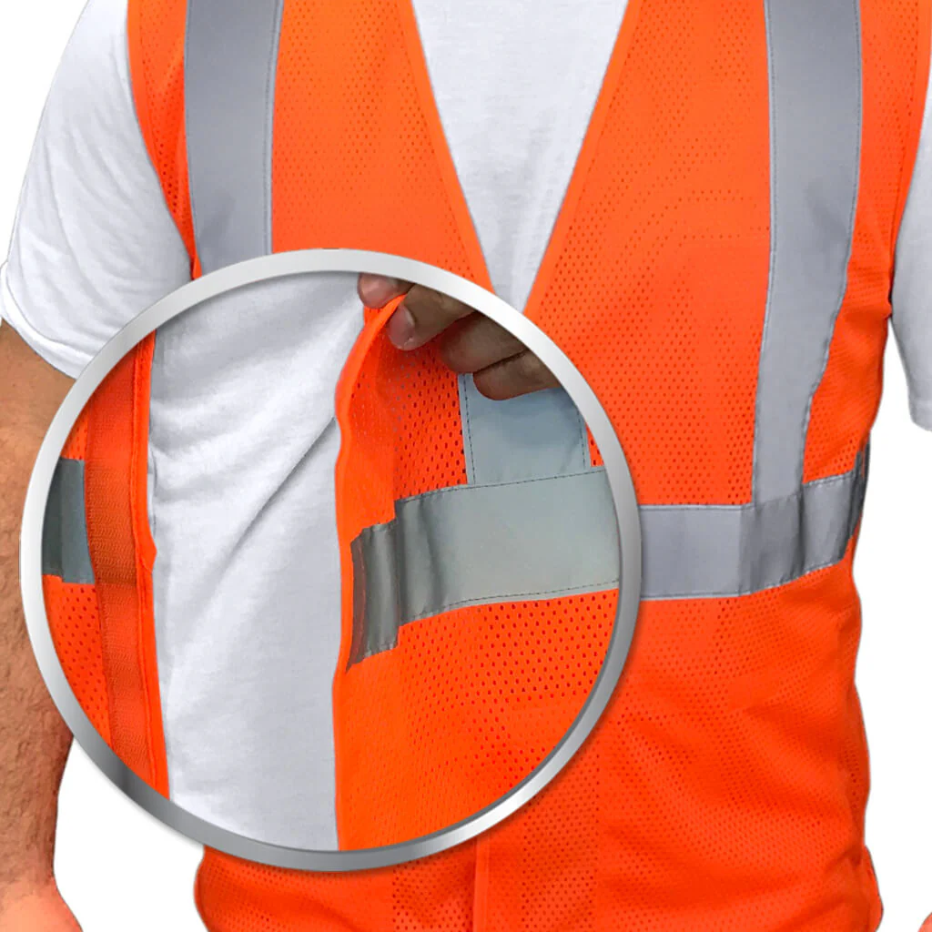 DuraDrive Men's Orange Hi-Vis Class 2 Level 2 Knitted Mesh Break-Away Safety Vest with Pockets - Image 6