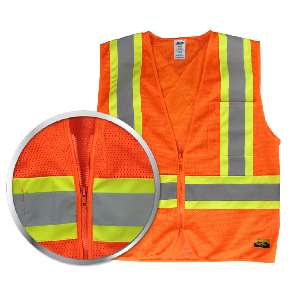 DuraDrive Mens Orange Hi-Vis Class 2 Level 2 Knitted Mesh Zipper Safety Vest - Image 4