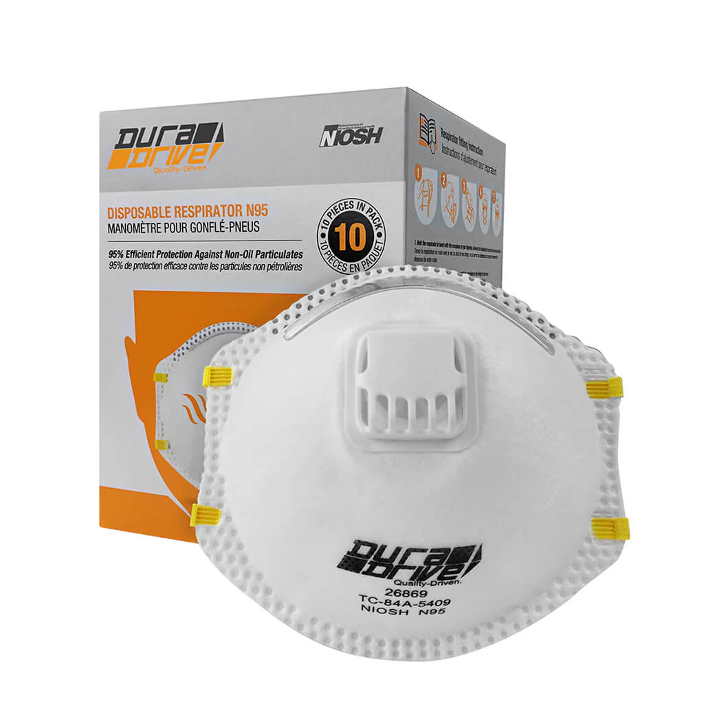 DuraDrive N95 NIOSH-Approved Industrial Disposable Dust Masks with Exhalation Valve (10-Pack) - Image 2