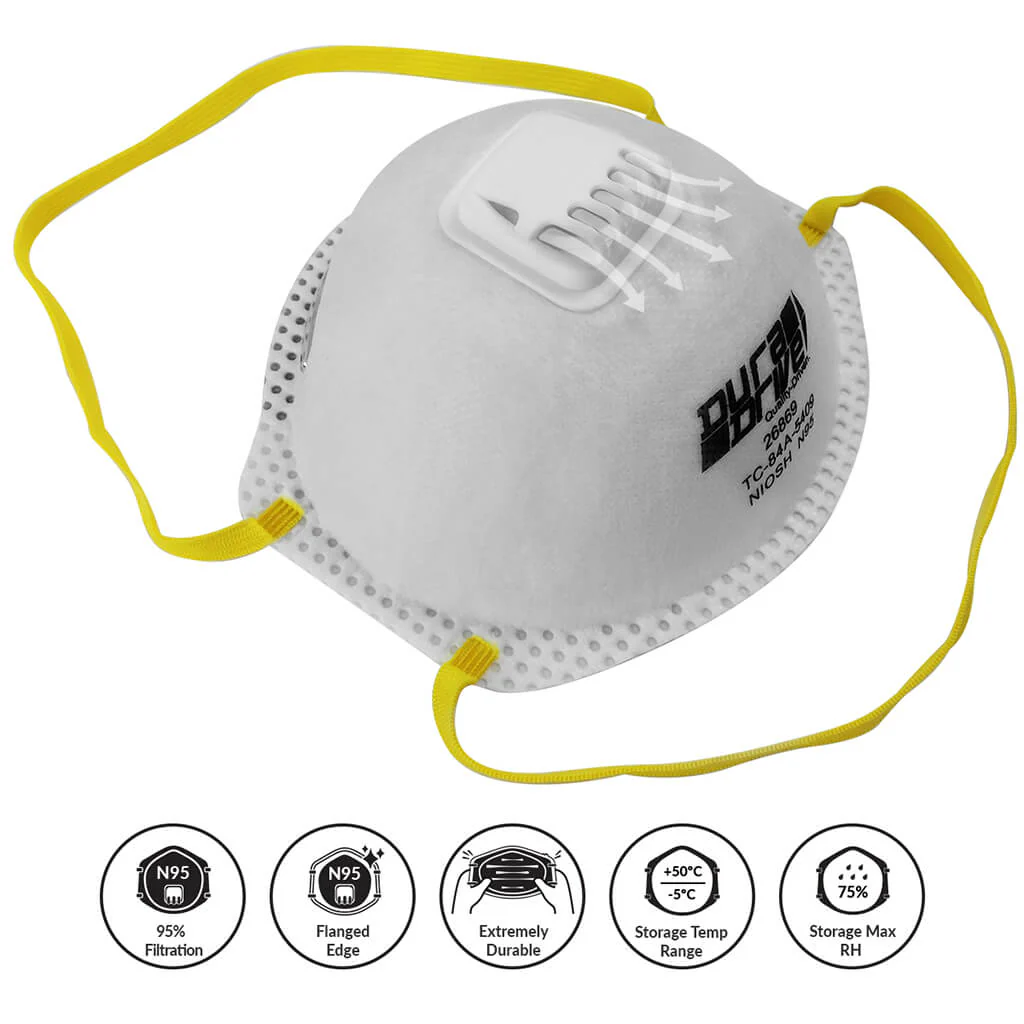 DuraDrive N95 NIOSH-Approved Industrial Disposable Dust Masks with Exhalation Valve (10-Pack) - Image 4
