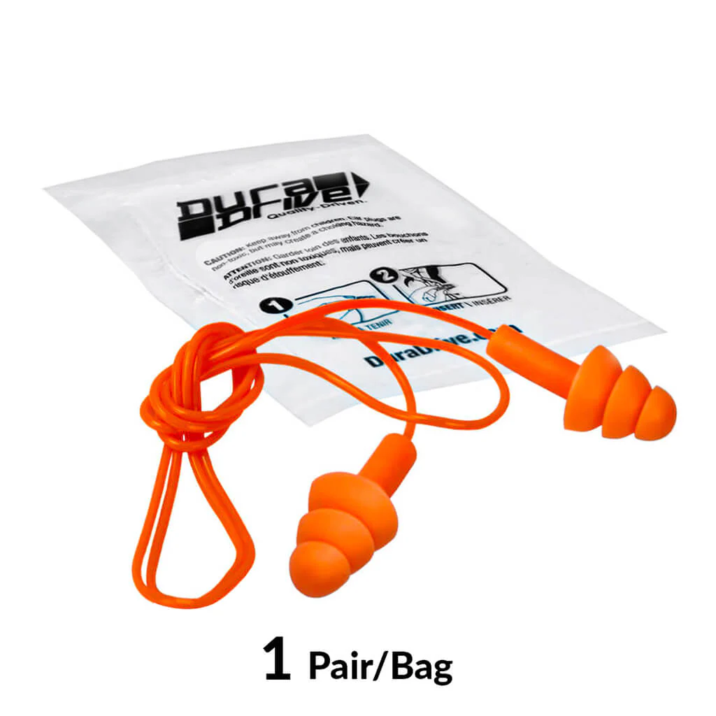 DuraDrive Orange Reusable Corded Triple-Flange Silicone Earplug with 25 dB NRR (200-Pair) - Image 3