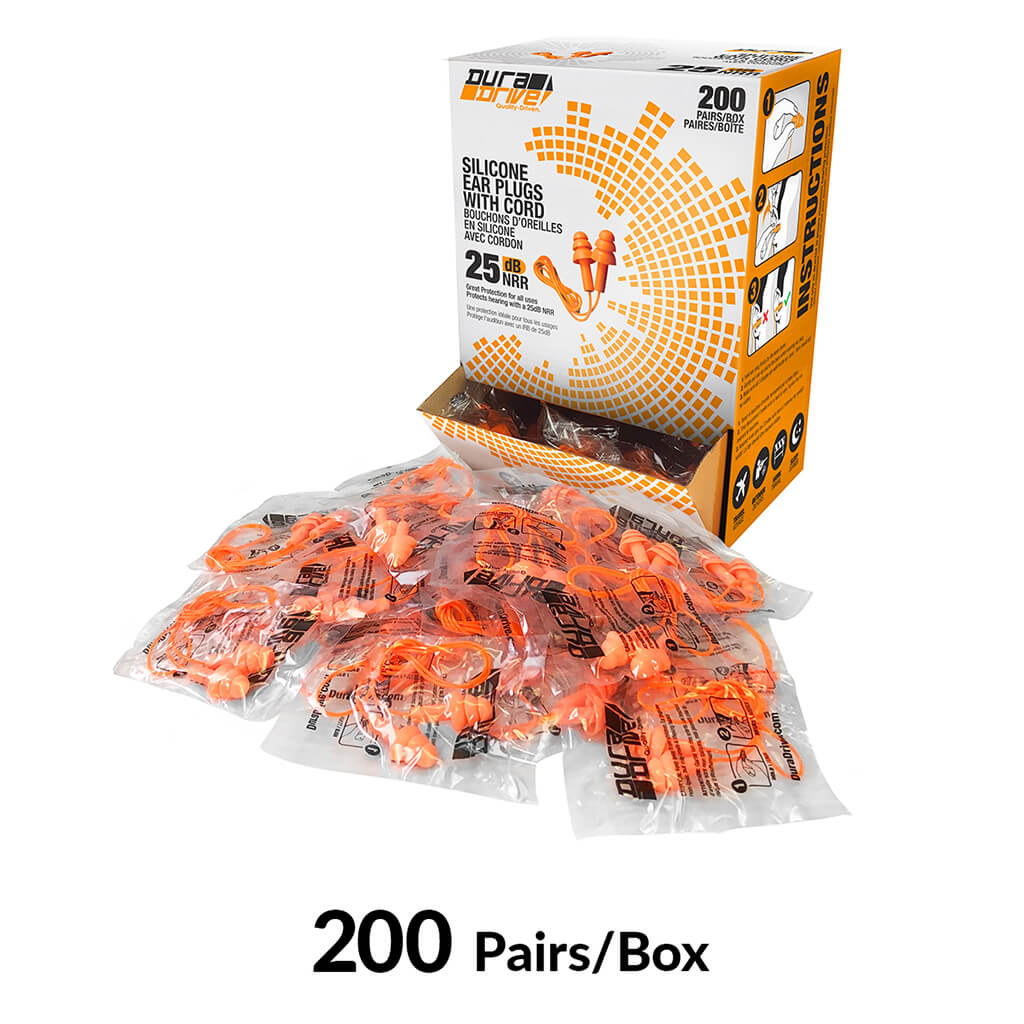 DuraDrive Orange Reusable Corded Triple-Flange Silicone Earplug with 25 dB NRR (200-Pair) - Image 4