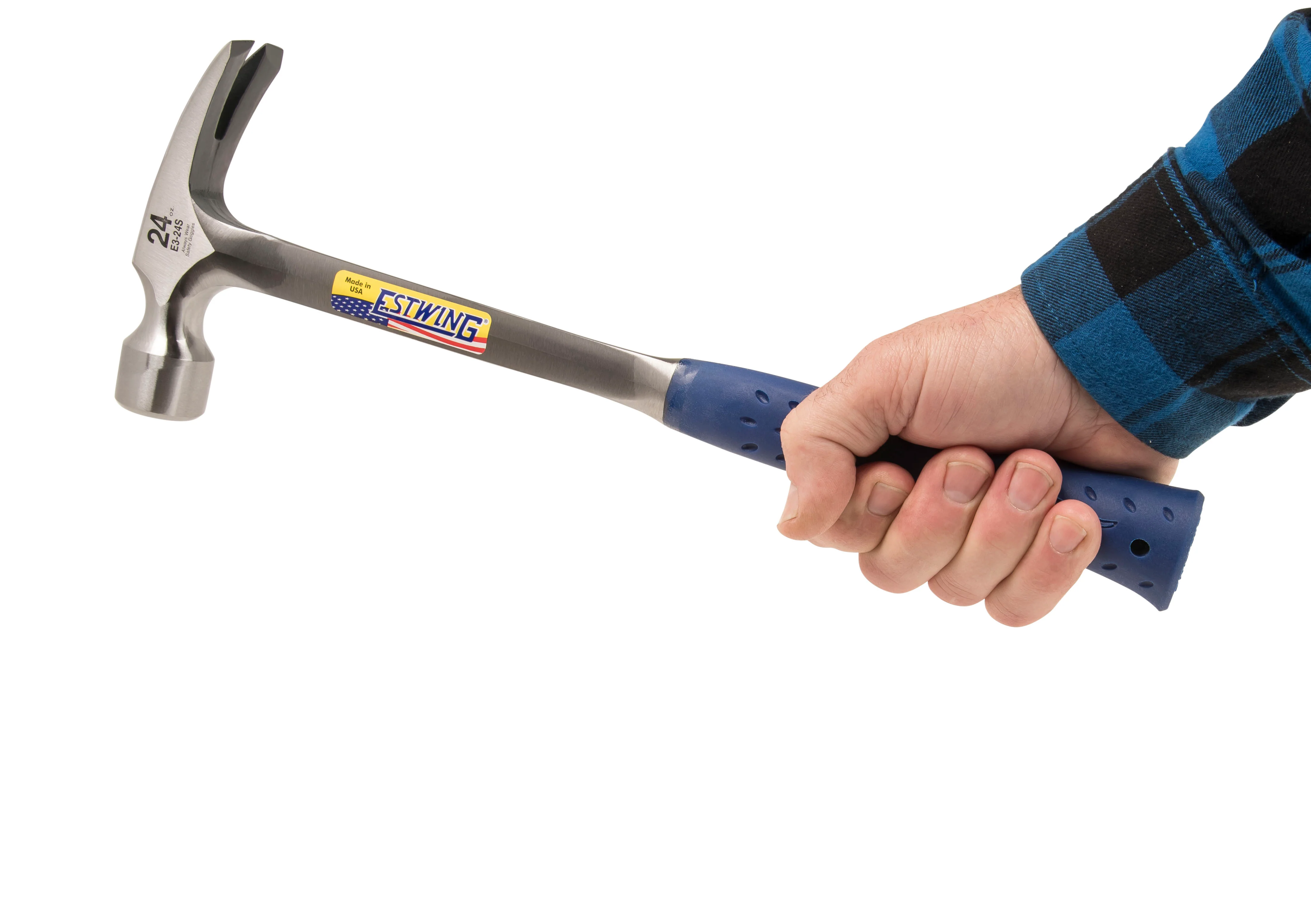 Estwing E3-24S 24 oz. x 16 in. Smooth Face BLUE SHOCK REDUCTION GRIP Solid Steel Straight Claw Framing Hammer - Image 4