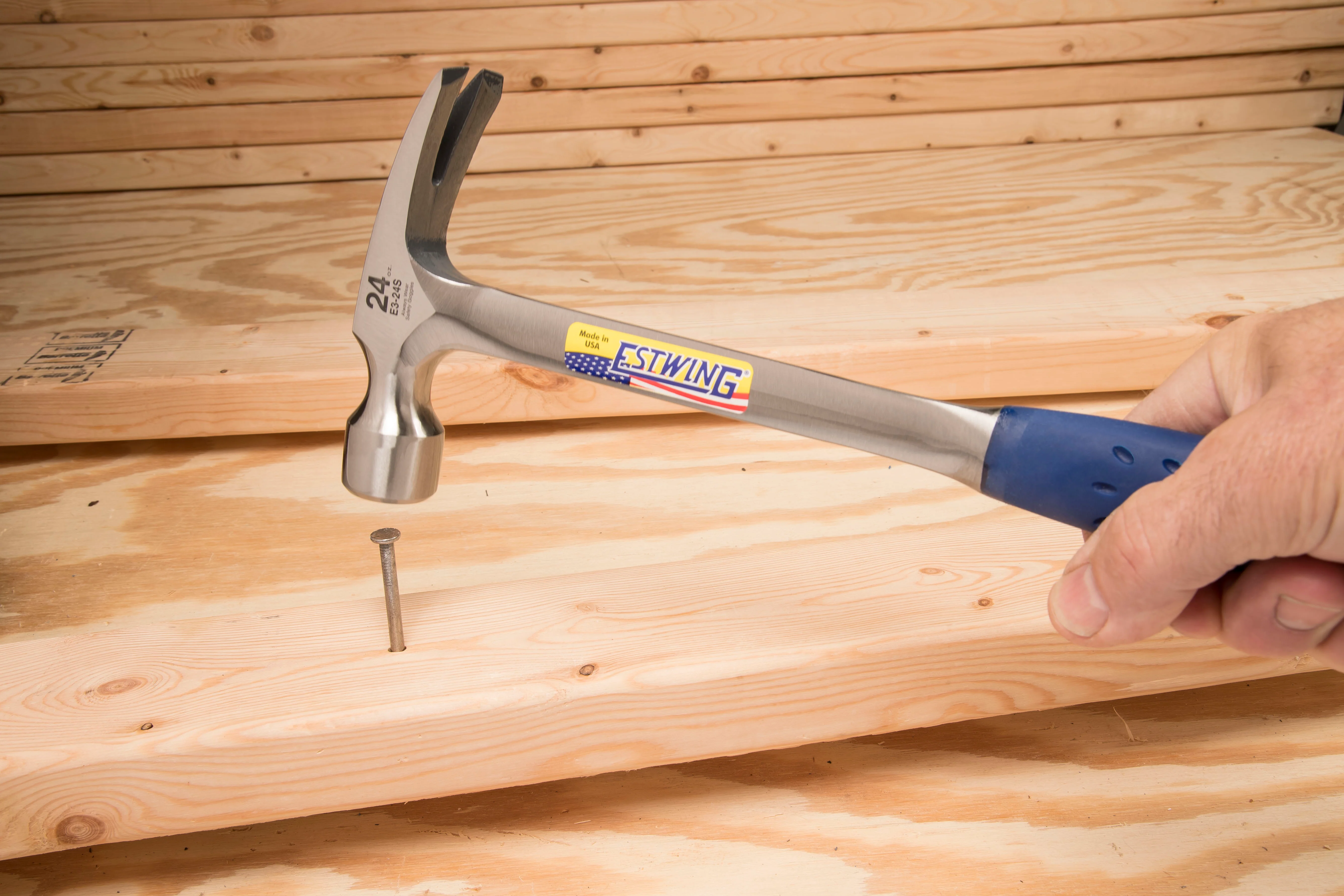 Estwing E3-24S 24 oz. x 16 in. Smooth Face BLUE SHOCK REDUCTION GRIP Solid Steel Straight Claw Framing Hammer - Image 6