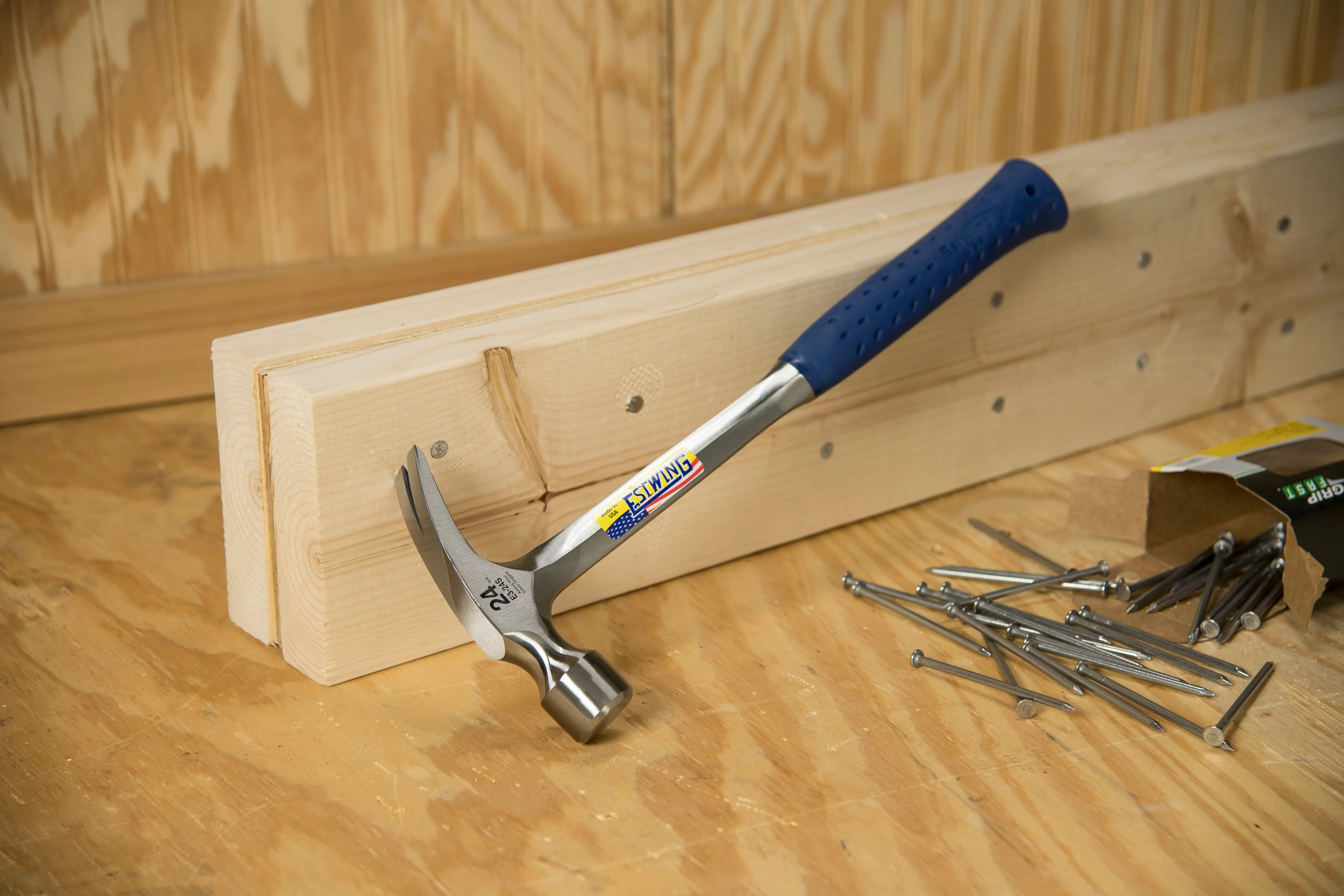 Estwing E3-24S 24 oz. x 16 in. Smooth Face BLUE SHOCK REDUCTION GRIP Solid Steel Straight Claw Framing Hammer - Image 8