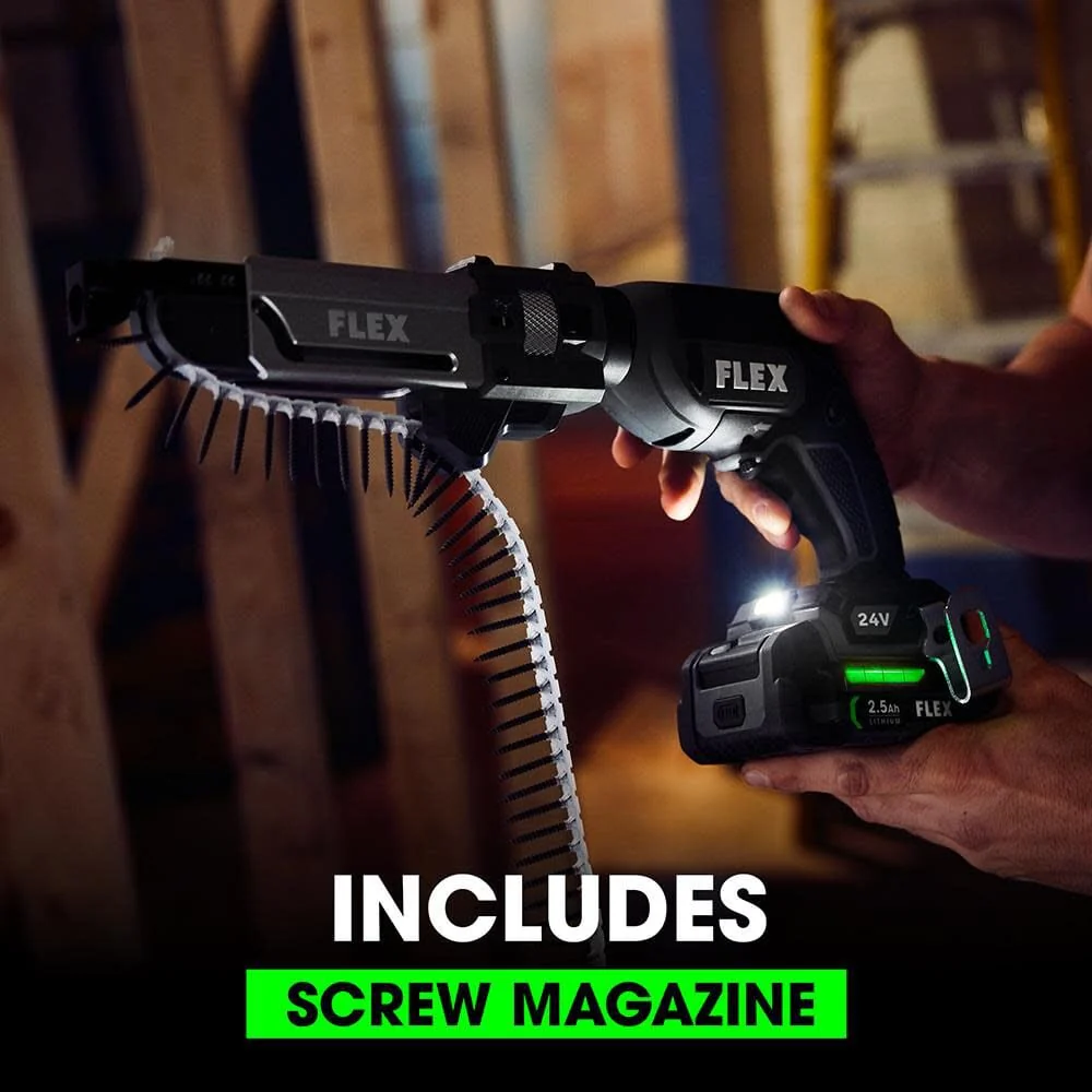 Flex FXM203-2A 24V Drywall Screw Gun W/Magazine & Cutout Tool Kit 2 x 2.5 Ah - Image 4