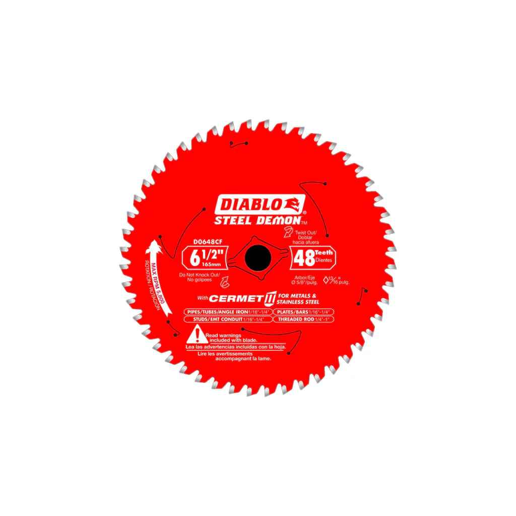 Freud Diablo D0648CF Steel Demon 6-1/2 in. 48-Tooth Cermet Carbide Tipped Metal and Stainless Steel Cutting Saw Blade