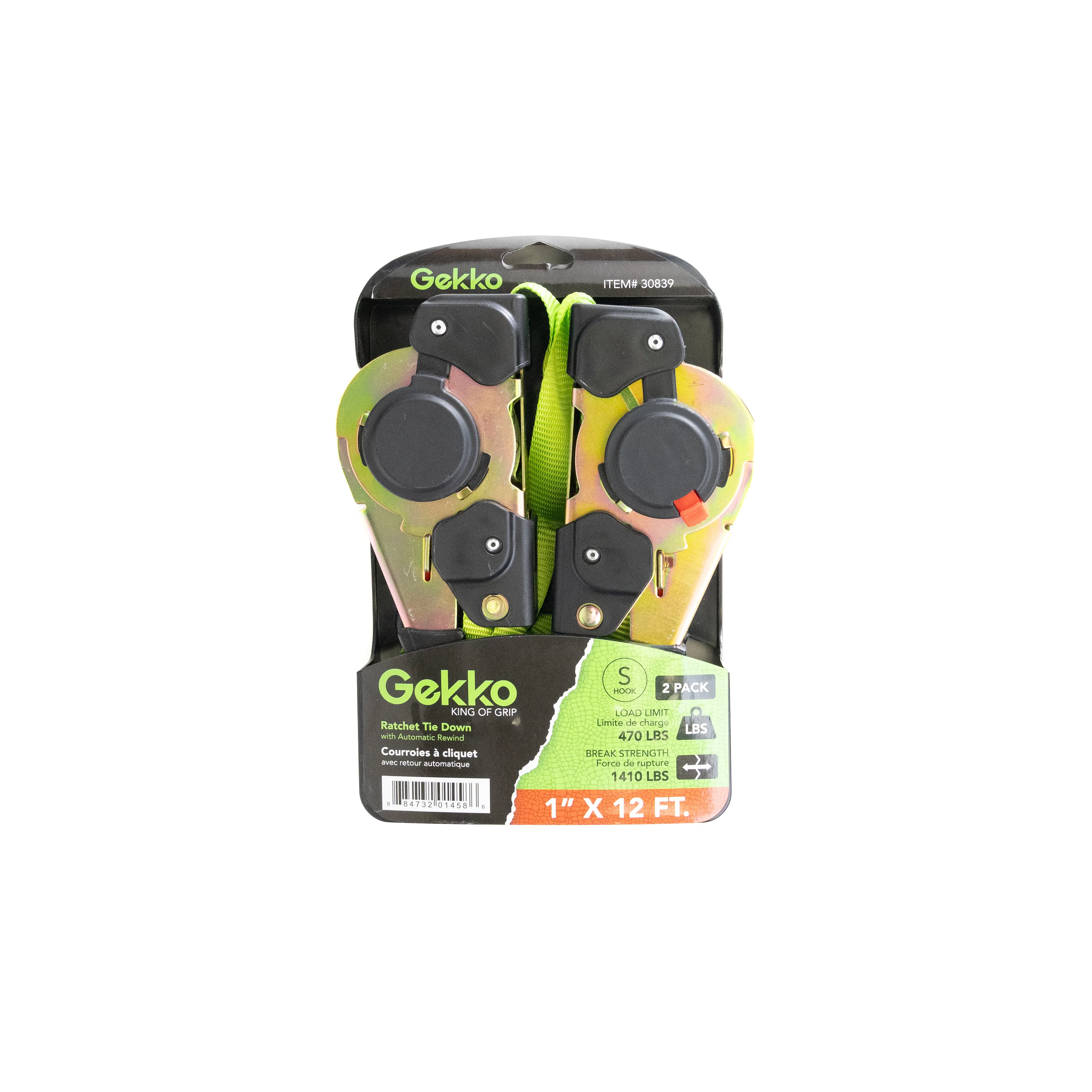 Gekko 1 in. x 12 ft. Ratchet Tie Down Strap (2-Pack) - Image 4