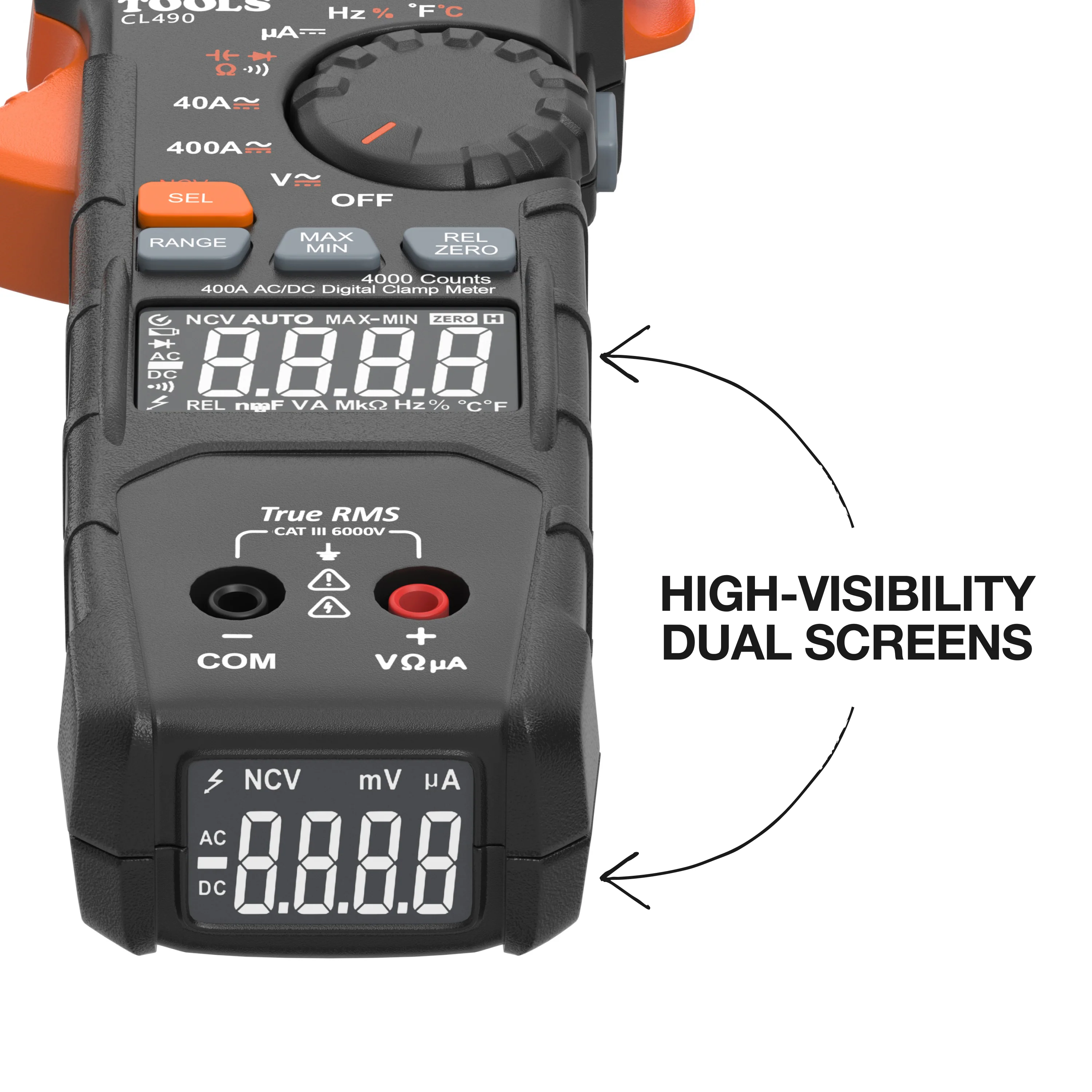 Klein CL490 400A AC/DC Dual Display Auto Ranging Digital Clamp Meter - Image 3