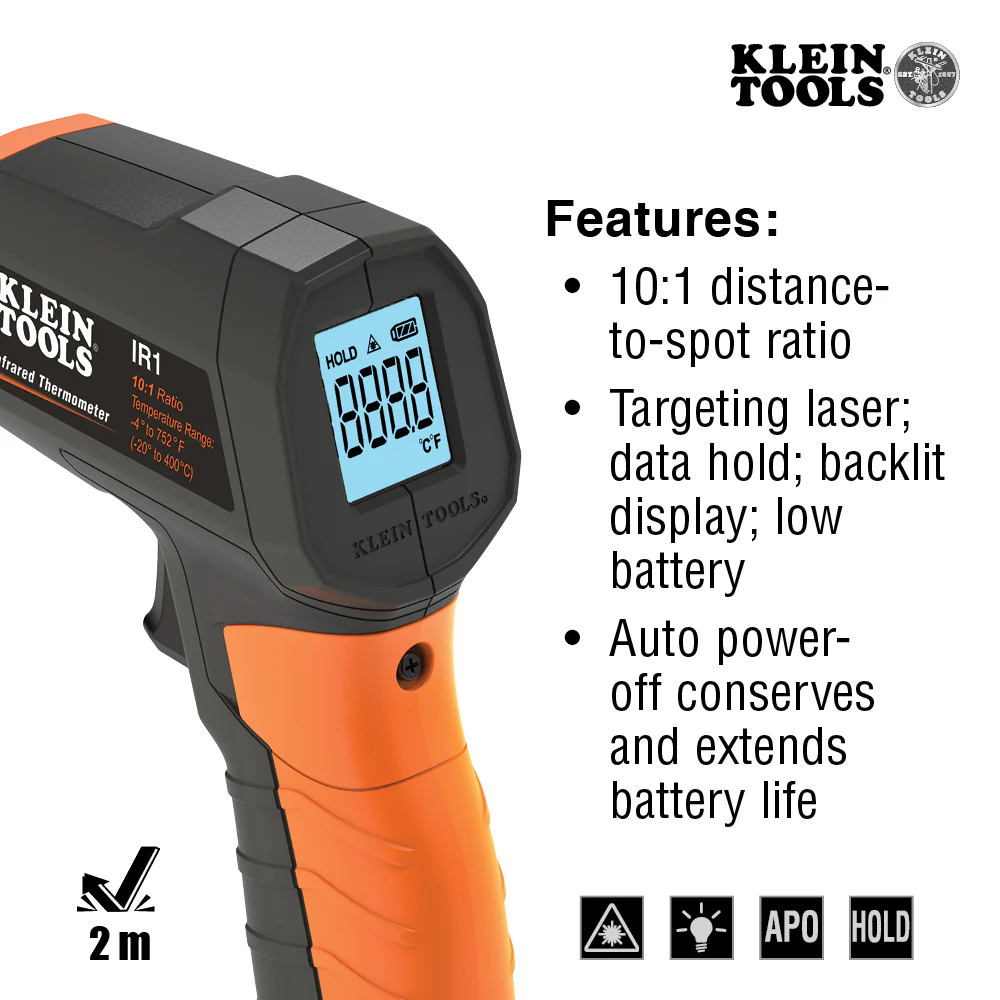 Klein IR1 Infrared Digital Thermometer w/Target Laser 10:1 - Image 10