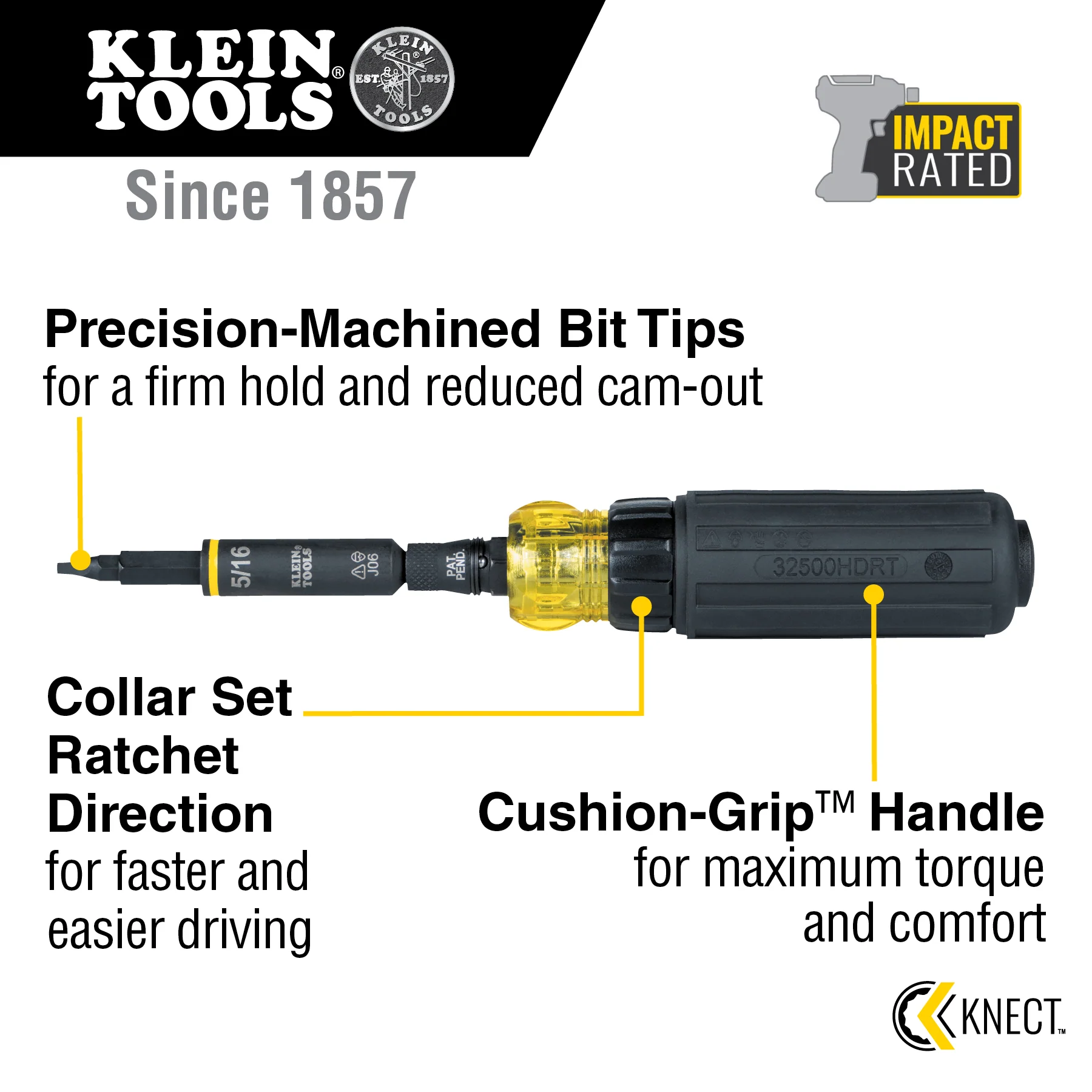 Klein 32500HDRT Knect 11-In-1 Ratcheting Screwdriver & Nut Driver - Image 13