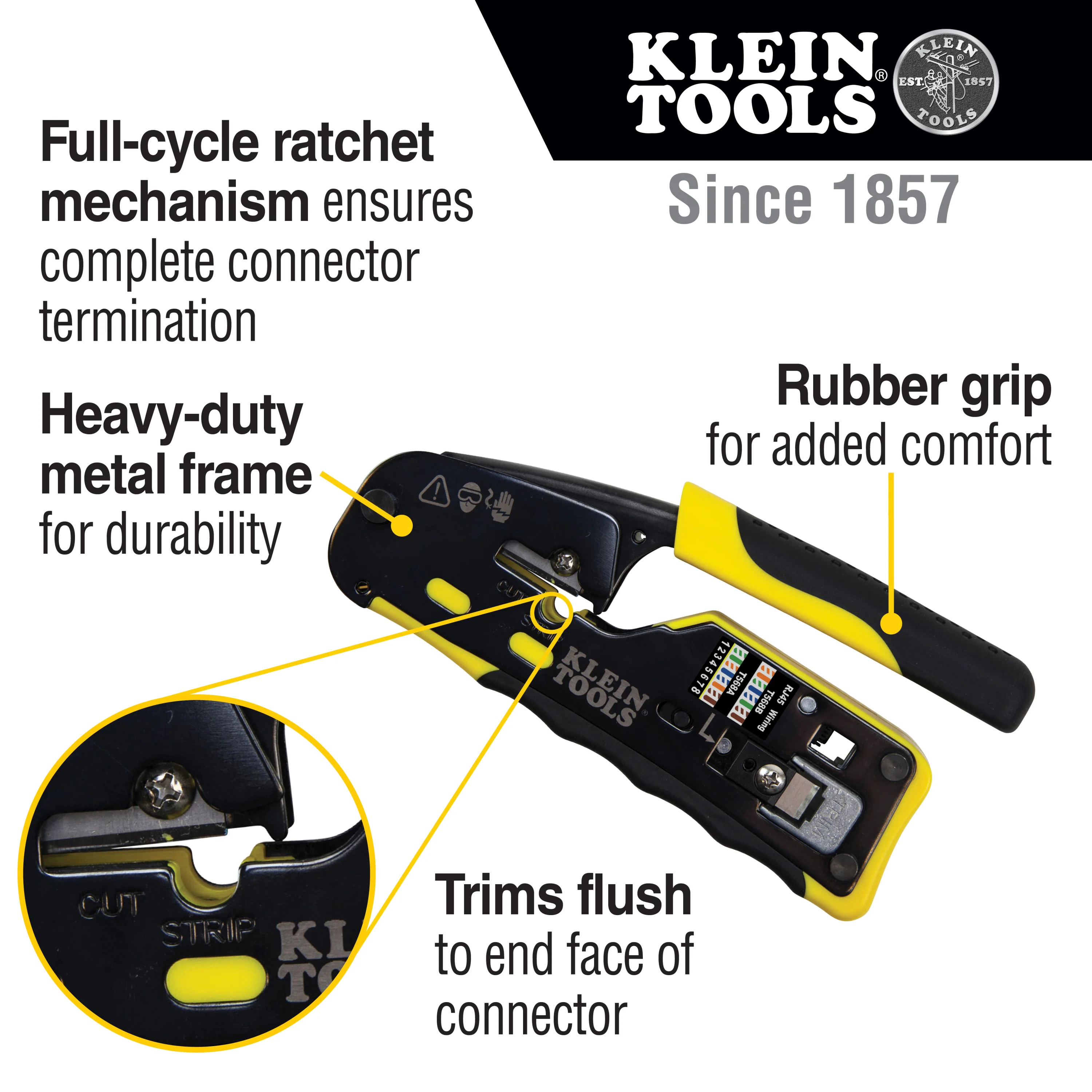 Klein VDV226-110 Ratcheting Ethernet Cable Crimper/Stripper/Cutter for Pass-Thru - Image 11