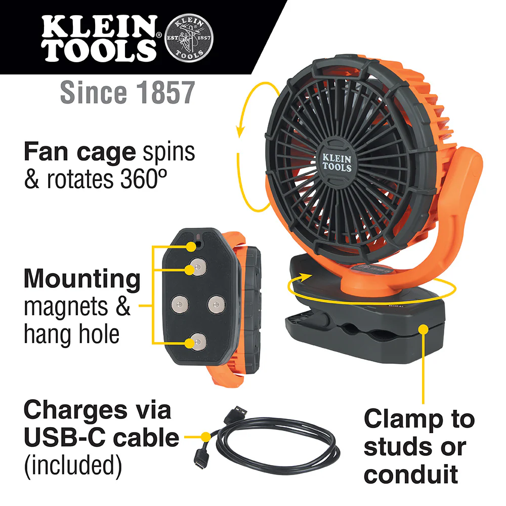 Klein PJSFM2 Rechargeable Clamping Fan - Image 10