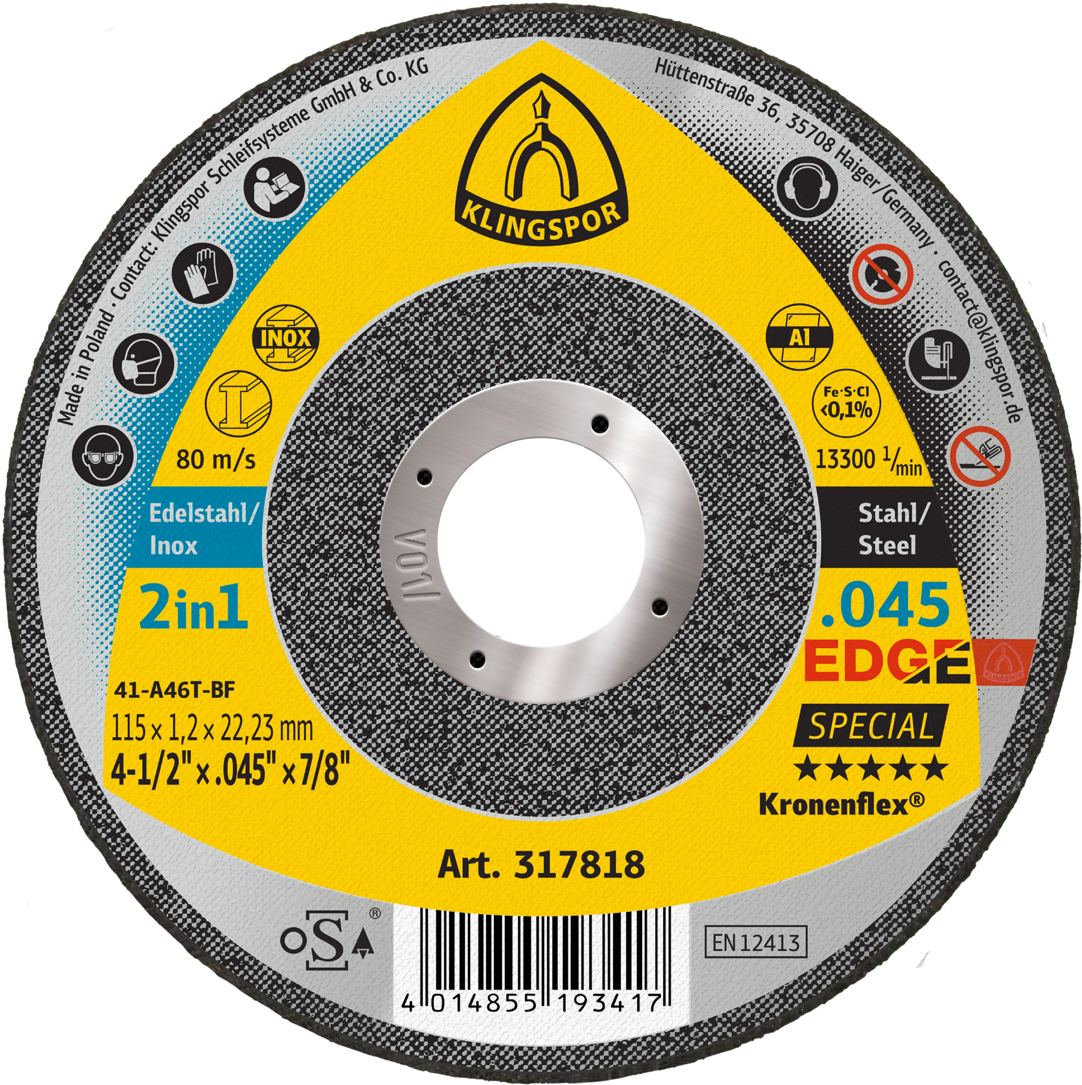 Klingspor Edge 317818 4-1/2 in. x 0.045 in. x 7/8 in. Flat Cut Off Wheel