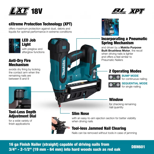 MAKITA DBN601Z 16-Gauage x 2-1/2 In. Finish Nailer (Tool Only) - Image 8