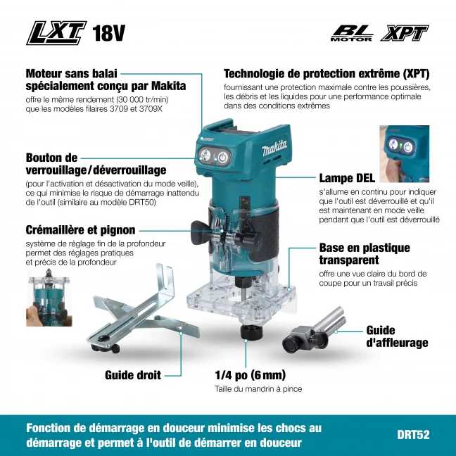 MAKITA DRT52Z 18V LXT BL 1/4 Inches Router, Tool Only - Image 3