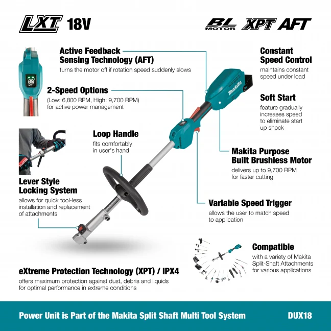 MAKITA DUX18Z 18V LXT Brushless Split Shaft Power Unit, Tool Only - Image 3