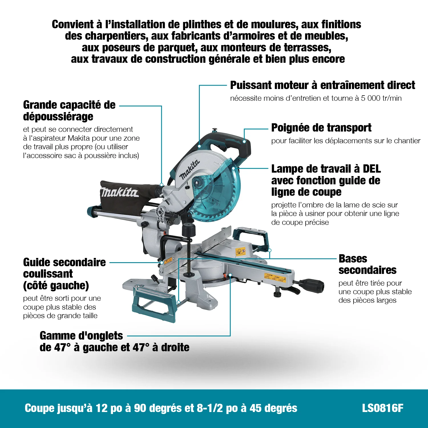 Makita LS0816F 8-1/2 in. Sliding Compound Miter Saw w/LED Cut Line - Image 10