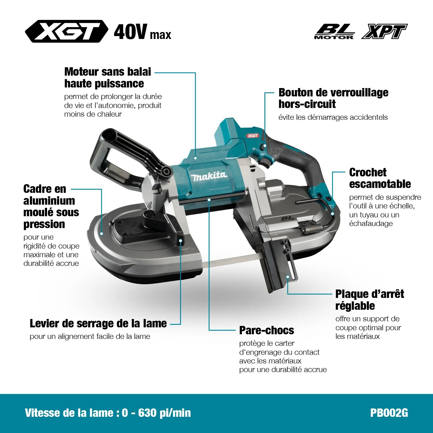 MAKITA PB002GZ 40V Max XGT
  Brushless Portable Band Saw, Tool Only - Image 10