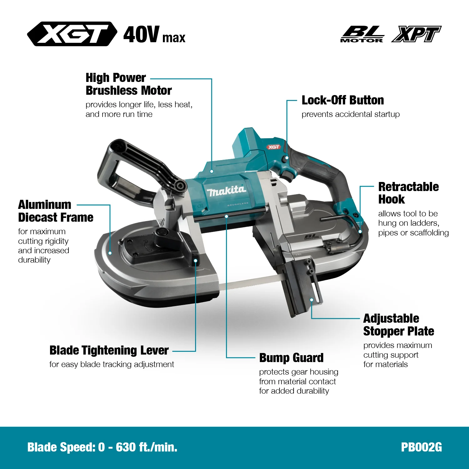 MAKITA PB002GZ 40V Max XGT
  Brushless Portable Band Saw, Tool Only - Image 9