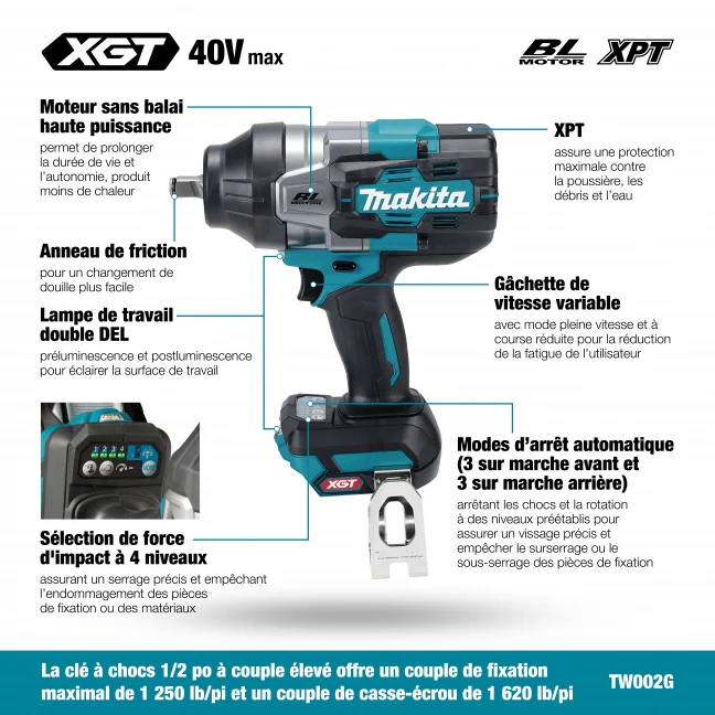 MAKITA TW002GZ 40V Impact Wrench
  W/Ring Bare 1/2 in. (1250/1620FT/LB) - Image 3