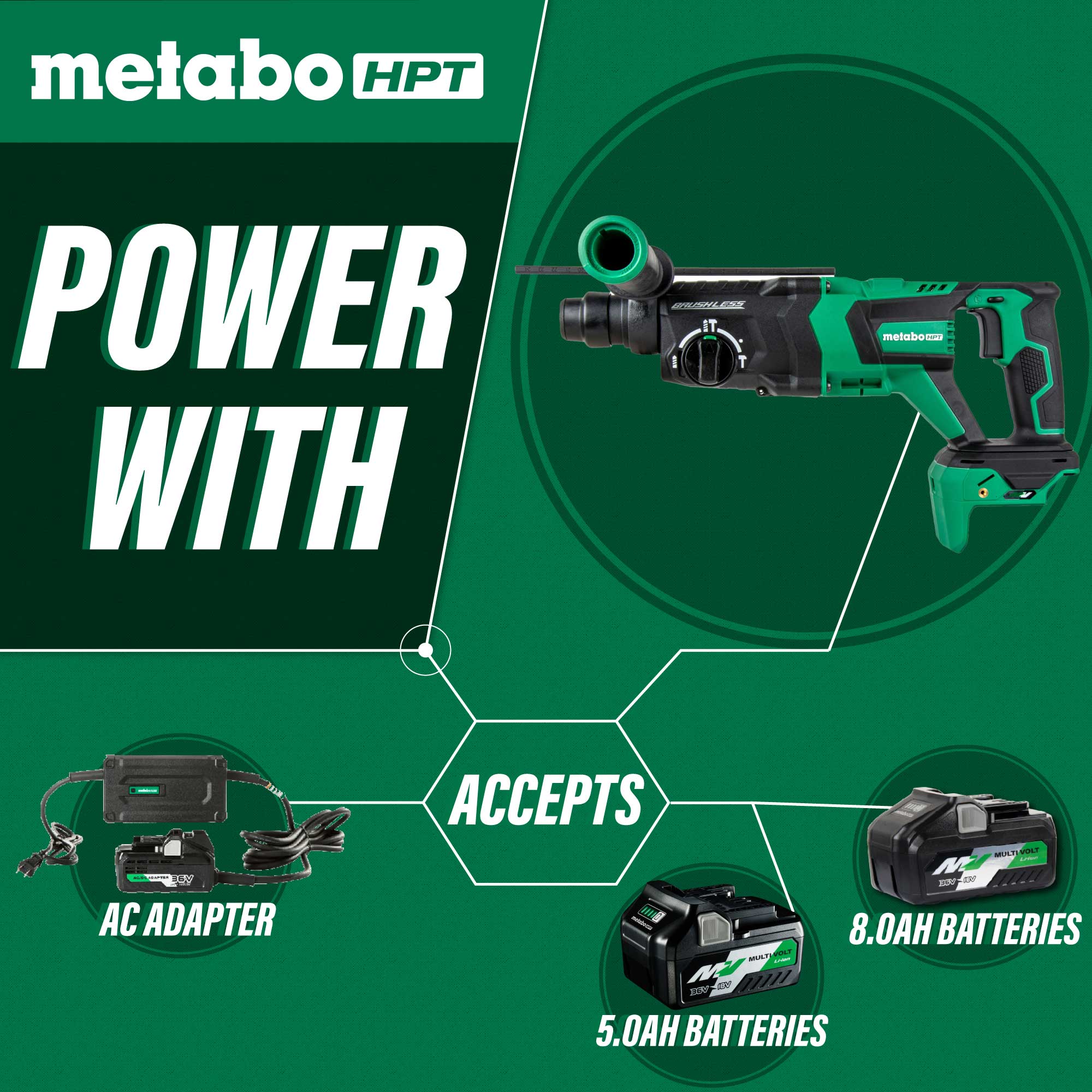 Metabo HPT DH3628DDQ4M 36V 1-1/8 in. SDS-Plus Cordless Rotary Hammer (Tool Only) - Image 10