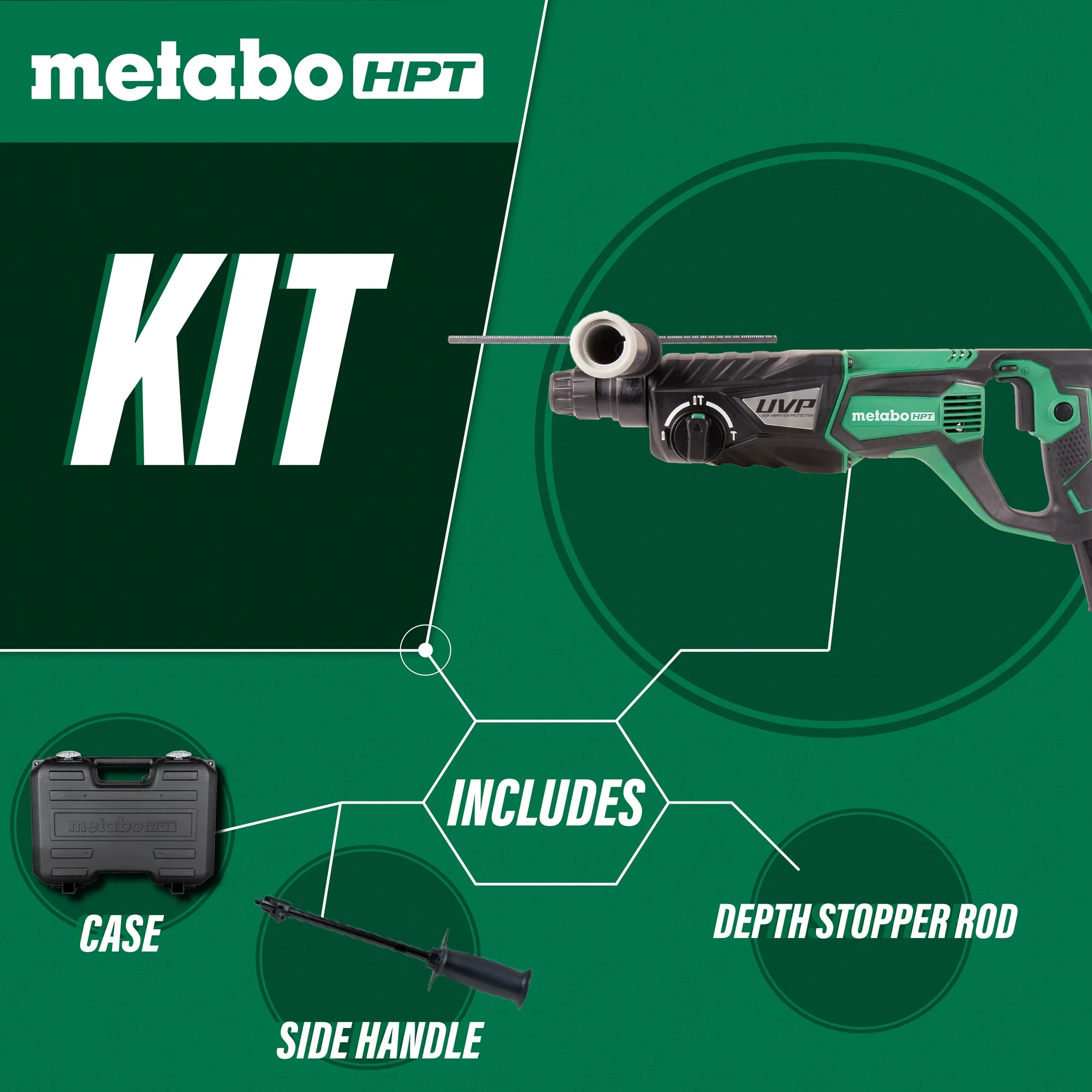 Metabo HPT DH28PFYM 1-1/8 Inches, 3 Mode, D-Handle SDS Plus Rotary Hammer - Image 2
